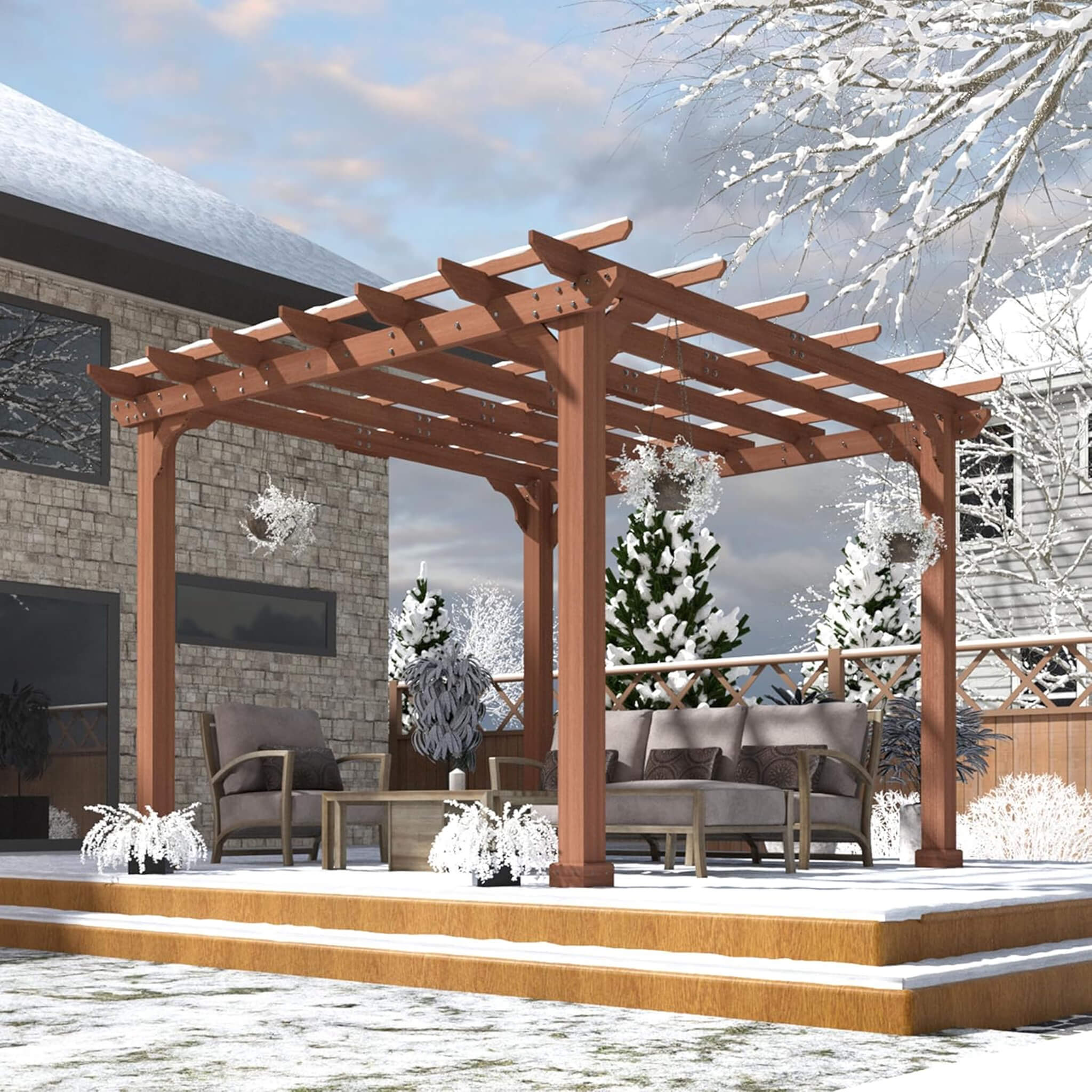 Alora Outdoor Cedar Wood Patio Pergola With Slatted Trellis Roof (SAK92150) – SAKSBY WHOLESALE, view 8