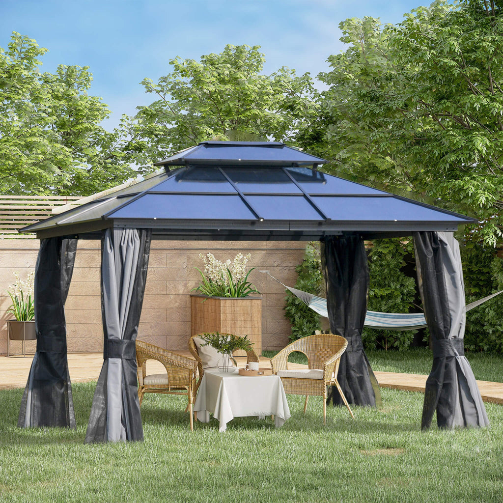 [10X12FT] Alora Hardtop Gazebo Canopy With Polycarbonate Double Roof, Netting, And Curtains (SAK15672) – SAKSBY WHOLESALE, vi
