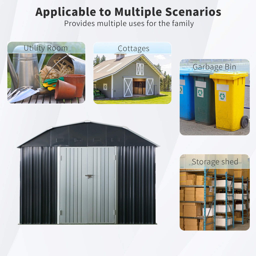 [10X12FT] Alora Heavy-Duty Outdoor Metal Garden Backyard Shed With Arch Roof And Lockable Doors (SAK57431) – SAKSBY WHOLESALE