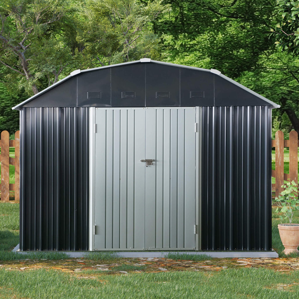 [10X12FT] Alora Heavy-Duty Outdoor Metal Garden Backyard Shed With Arch Roof And Lockable Doors (SAK57431) – SAKSBY WHOLESALE