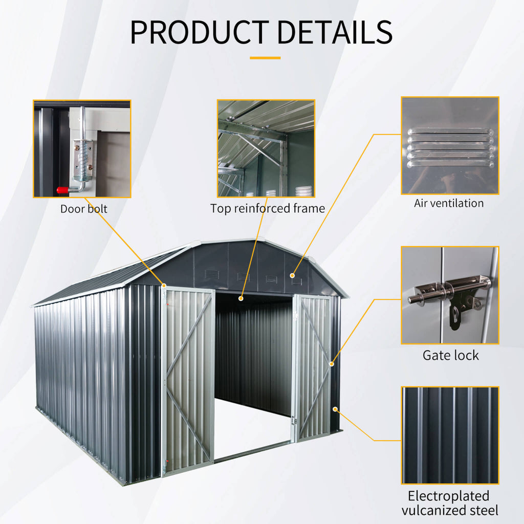 [10X12FT] Alora Heavy-Duty Outdoor Metal Garden Backyard Shed With Arch Roof And Lockable Doors (SAK57431) – SAKSBY WHOLESALE