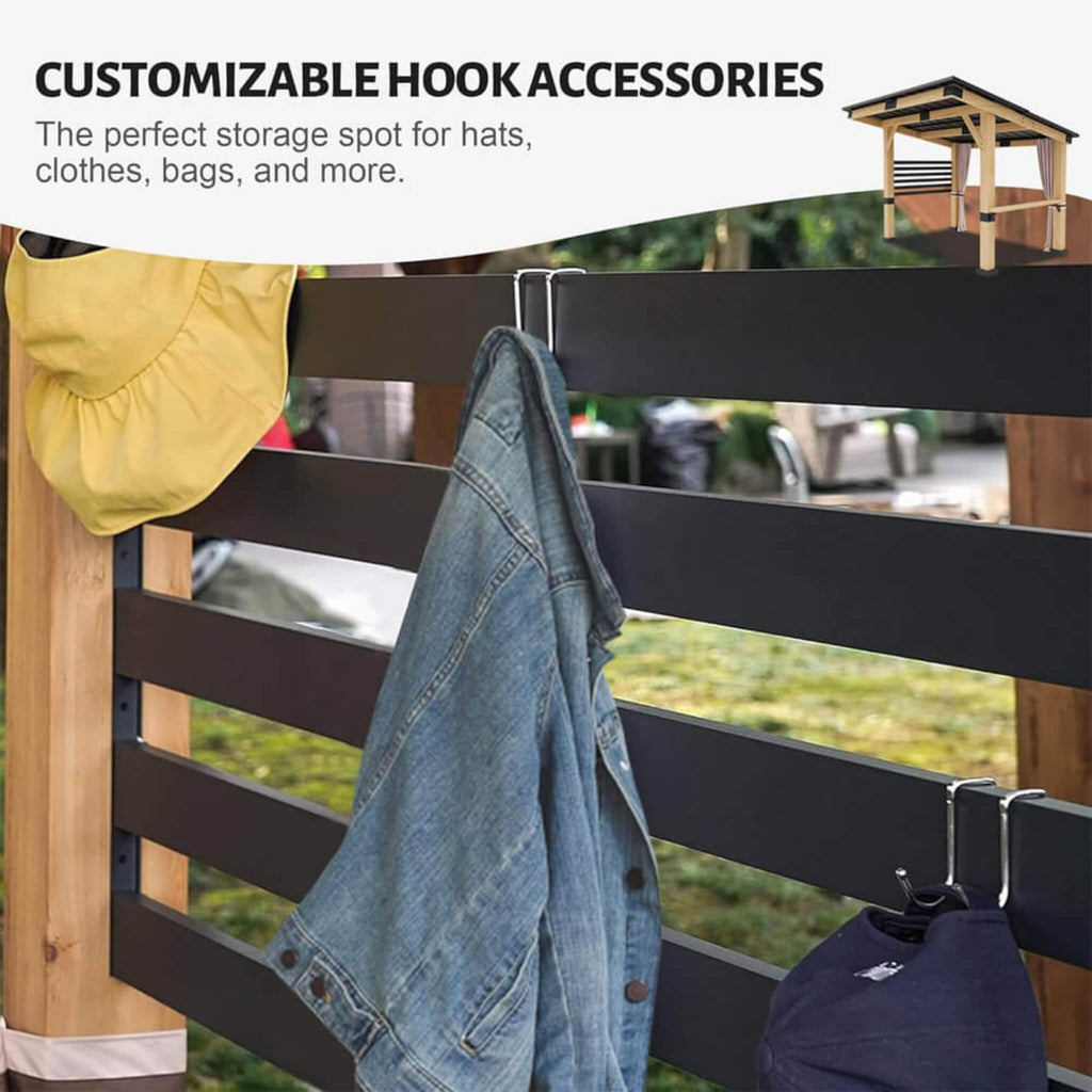 [10X12FT] Alora Heavy-Duty Premium Outdoor All-Season Wooden Cedar Hardtop Gazebo With Metal Roof & Back Curtains (SAK57184) 