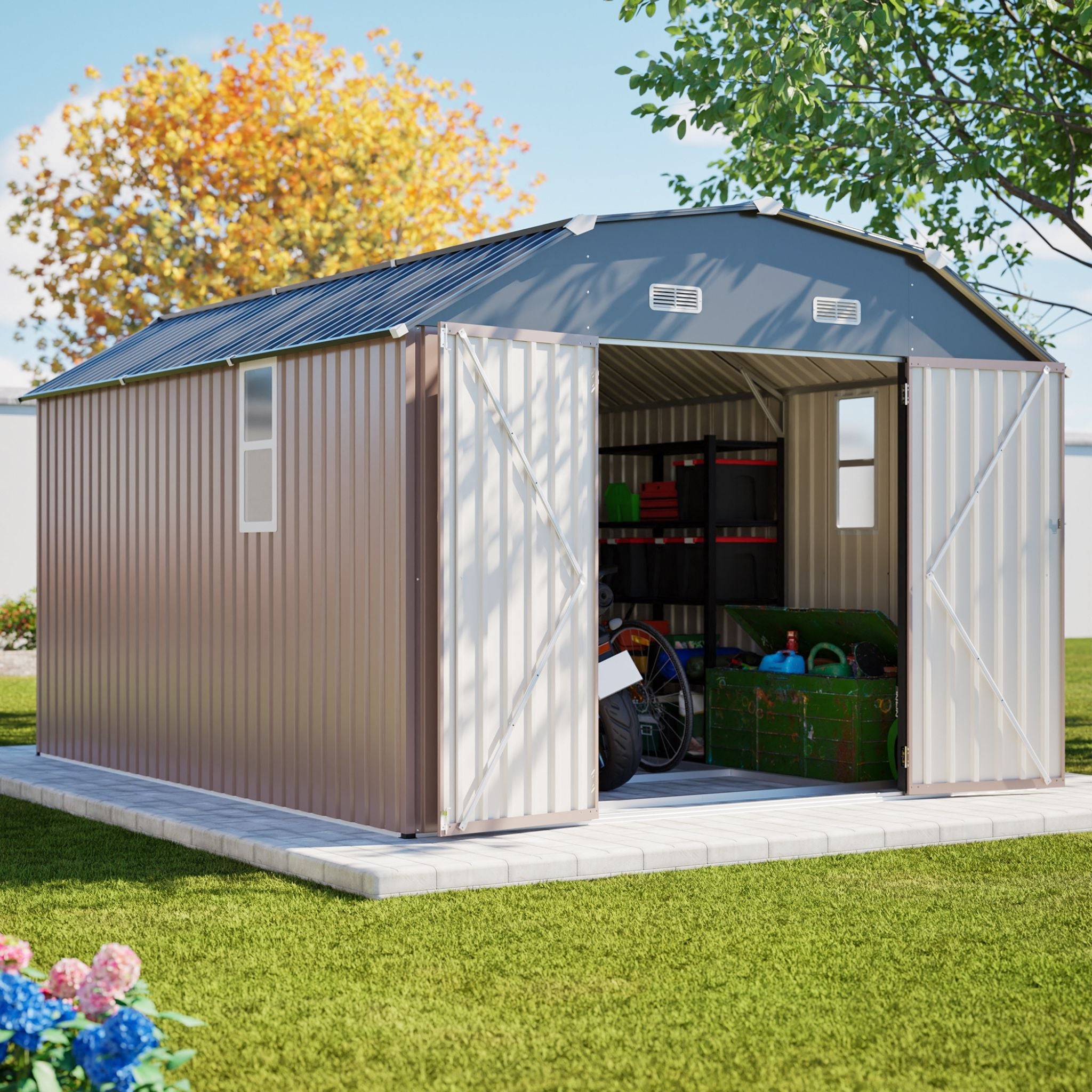 [10X12FT] Alora Heavy-Duty Outdoor Metal Storage Shed With Floor (SAK91820) – SAKSBY WHOLESALE, view 7