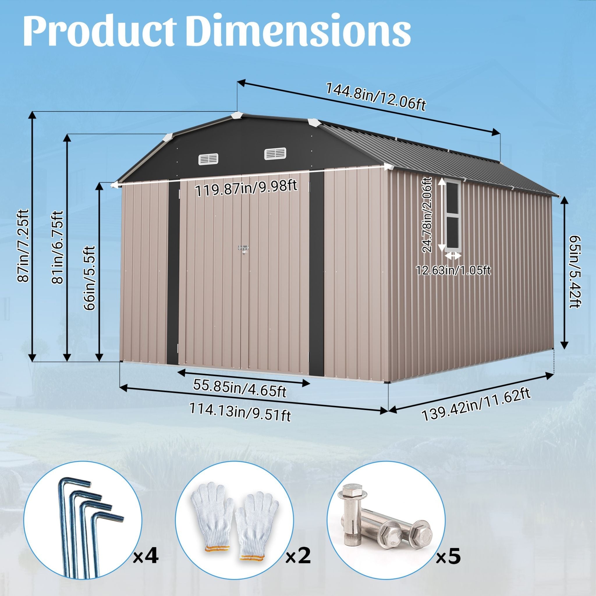 [10X12FT] Alora Heavy-Duty Outdoor Metal Storage Shed With Floor (SAK91820) – SAKSBY WHOLESALE, view 17