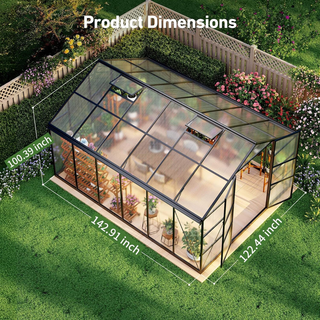 [10X12FT] Outdoor Polycarbonate Aluminum Greenhouse With UV Protection And Thermometer (SAK59183) – SAKSBY WHOLESALE, view 9