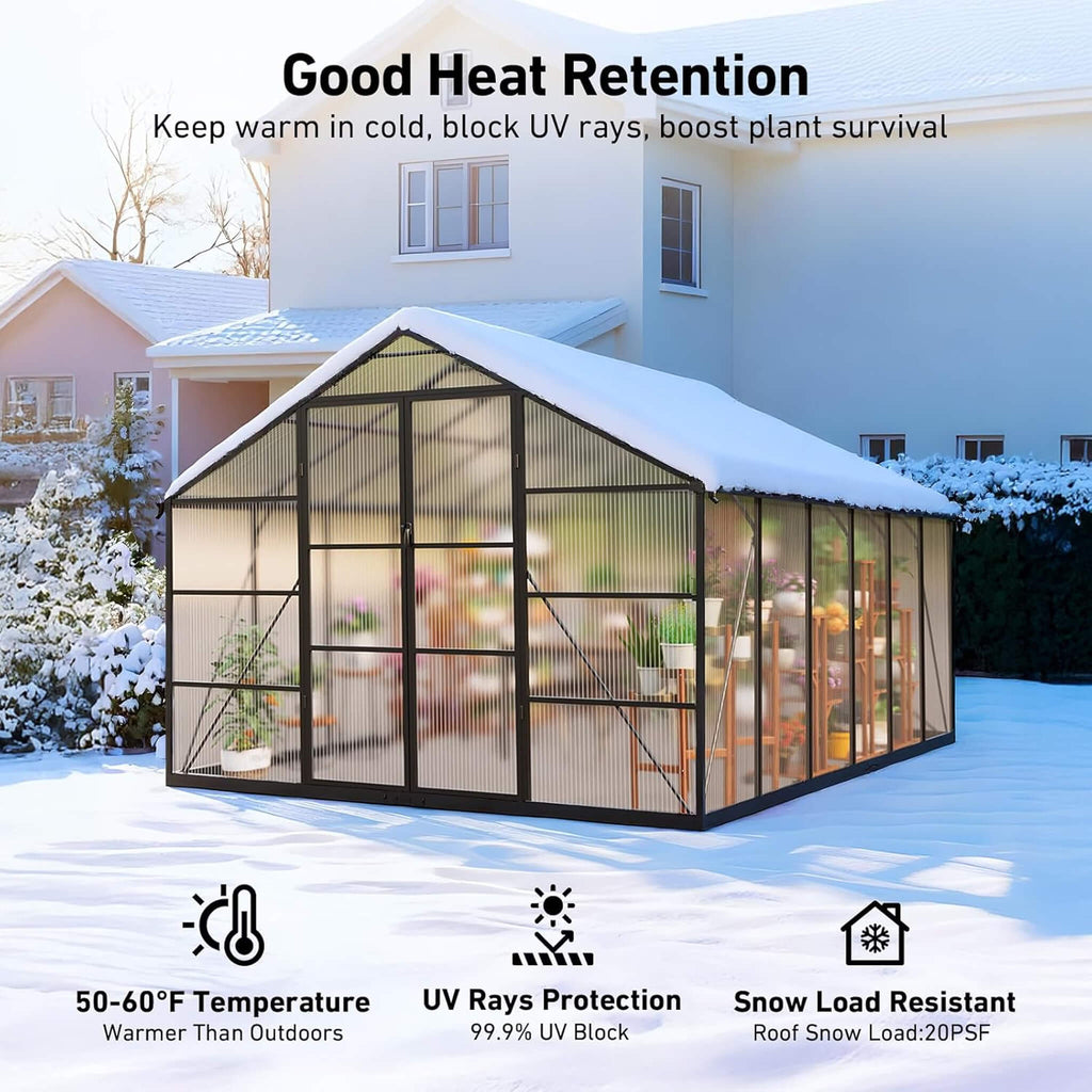 [10X12FT] Outdoor Polycarbonate Aluminum Greenhouse With UV Protection And Thermometer (SAK59183) – SAKSBY WHOLESALE, view 8