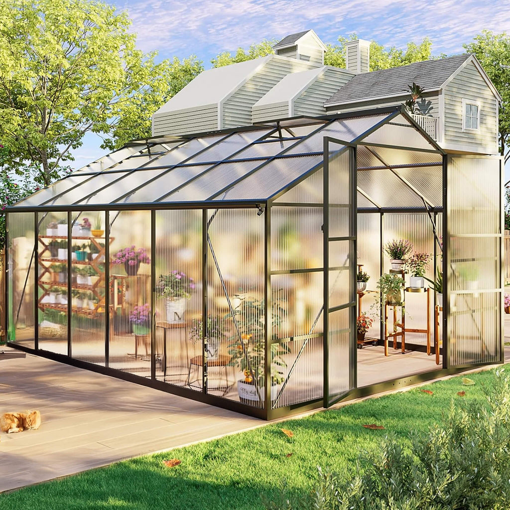 [10X12FT] Outdoor Polycarbonate Aluminum Greenhouse With UV Protection And Thermometer (SAK59183) – SAKSBY WHOLESALE