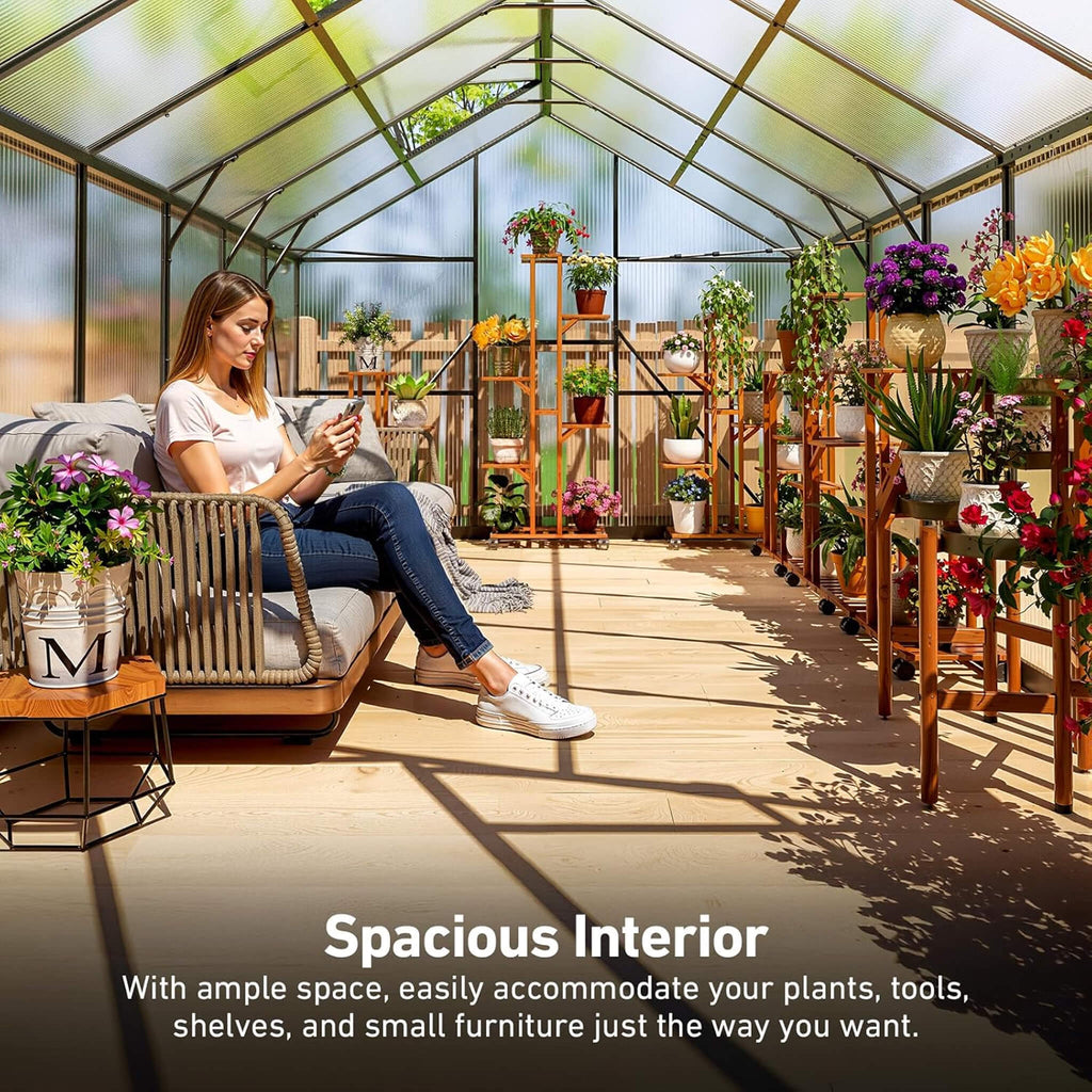 [10X12FT] Outdoor Polycarbonate Aluminum Greenhouse With UV Protection And Thermometer (SAK59183) – SAKSBY WHOLESALE, view 5