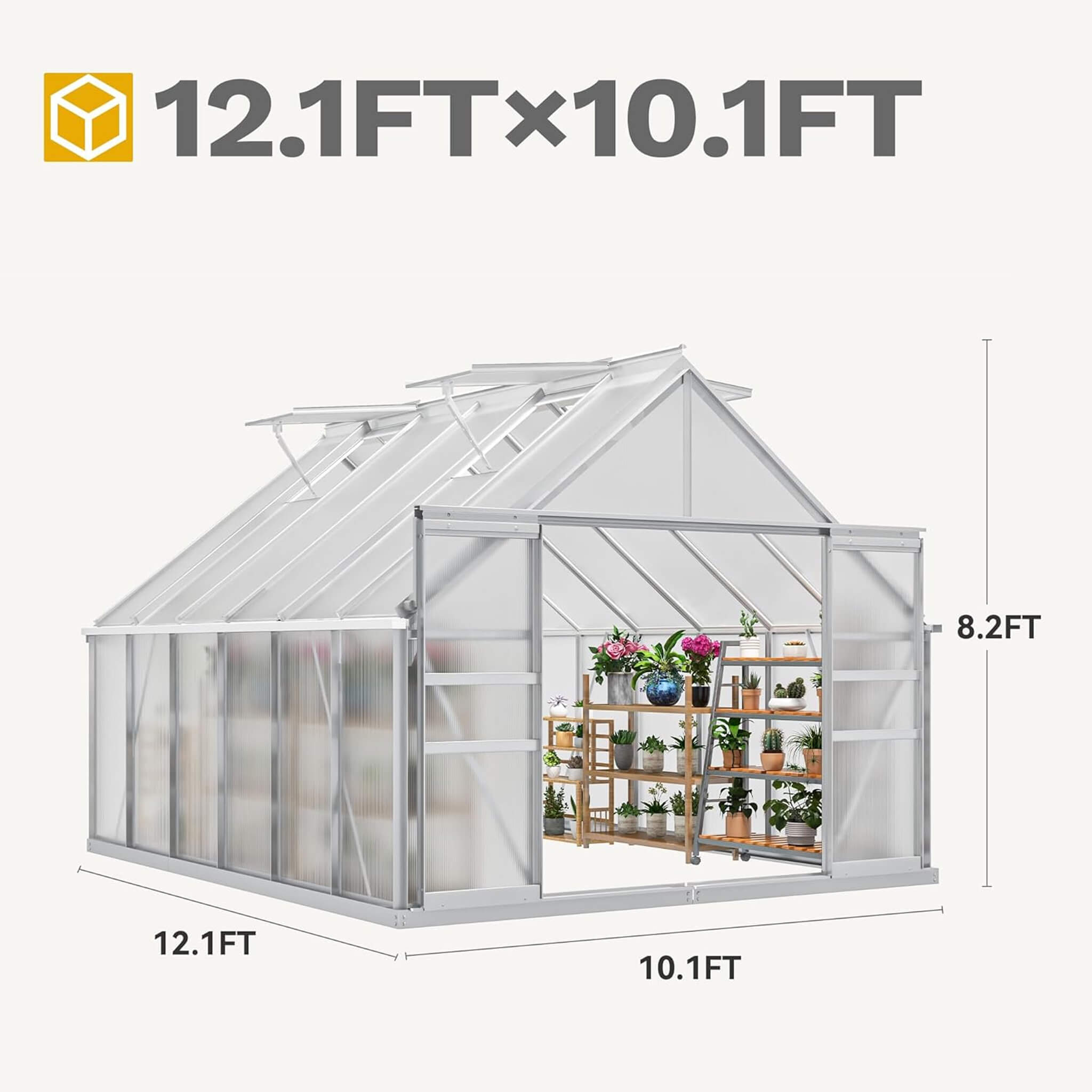 [10X12FT] Large Polycarbonate Walk-In Garden Greenhouse With Vent Window, 4MM (SAK71528) – SAKSBY WHOLESALE, view 8