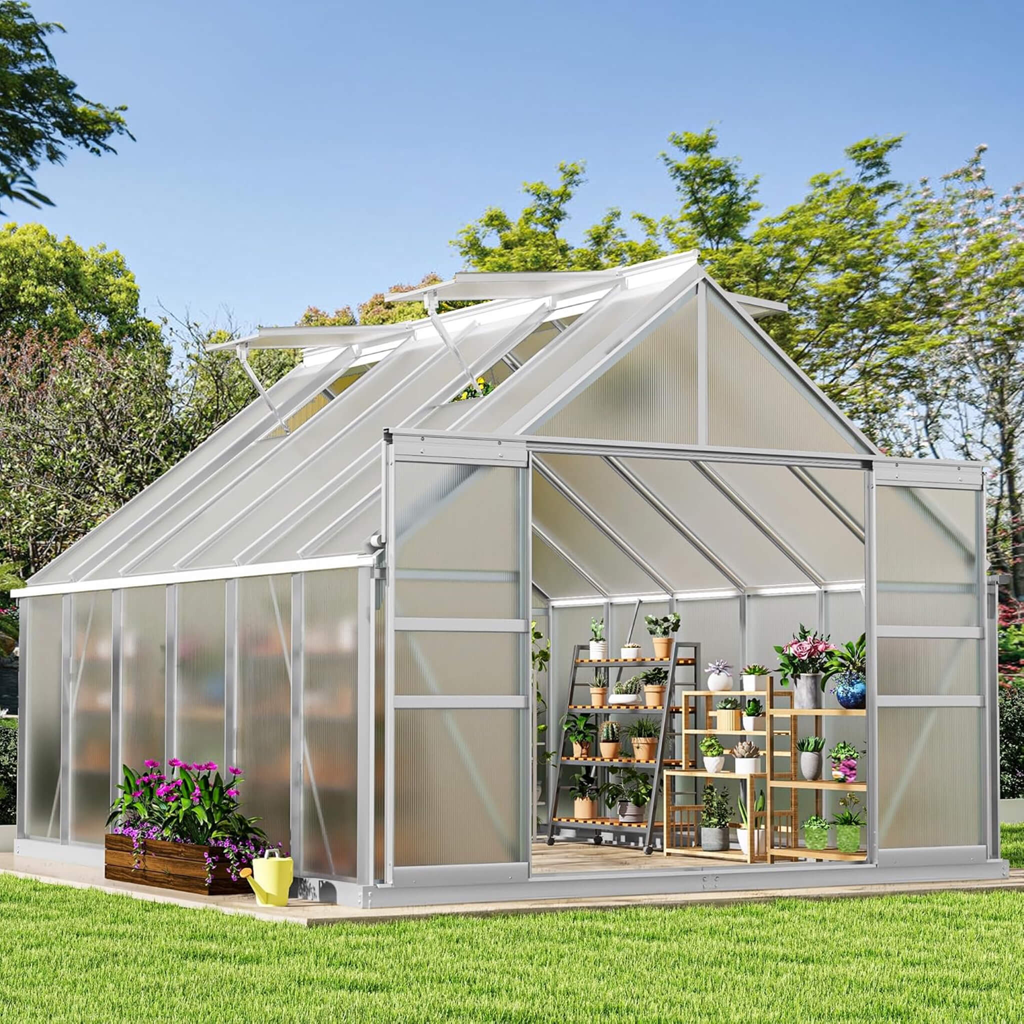 [10X12FT] Large Polycarbonate Walk-In Garden Greenhouse With Vent Window, 4MM (SAK71528) – SAKSBY WHOLESALE