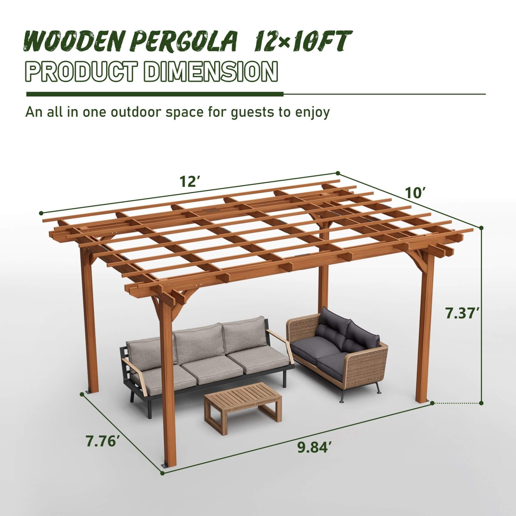 [10X12FT] Alora Premium Extra Large Outdoor Weather-Resistant Wooden Grape Pergola (SAK16278) – SAKSBY WHOLESALE, view 11