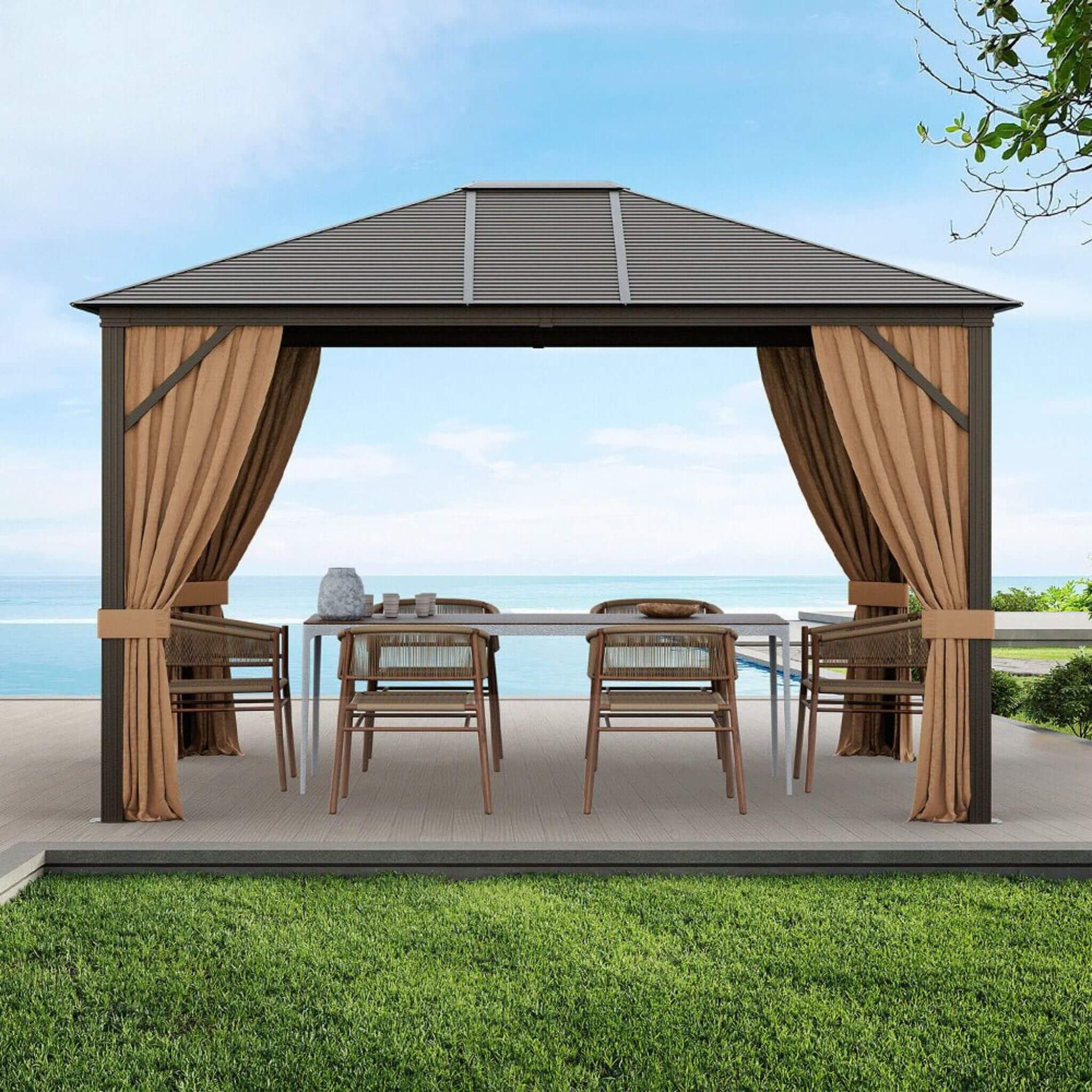 [10X12FT] Alora Premium Outdoor Hardtop Patio Gazebo With Galvanized Steel Top & Aluminum Frame (SAK74065) – SAKSBY WHOLESALE