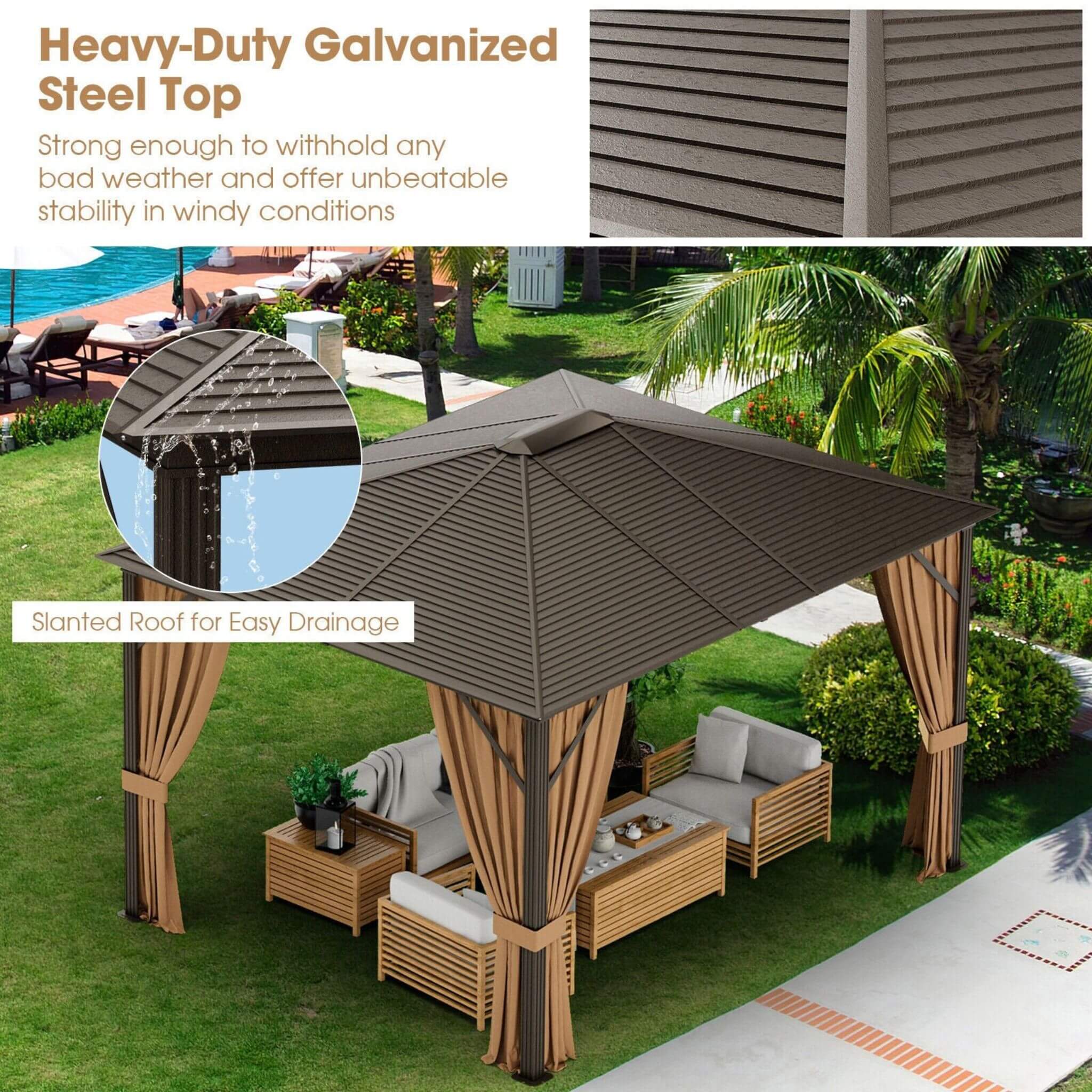 [10X12FT] Alora Premium Outdoor Hardtop Patio Gazebo With Galvanized Steel Top & Aluminum Frame (SAK74065) – SAKSBY WHOLESALE