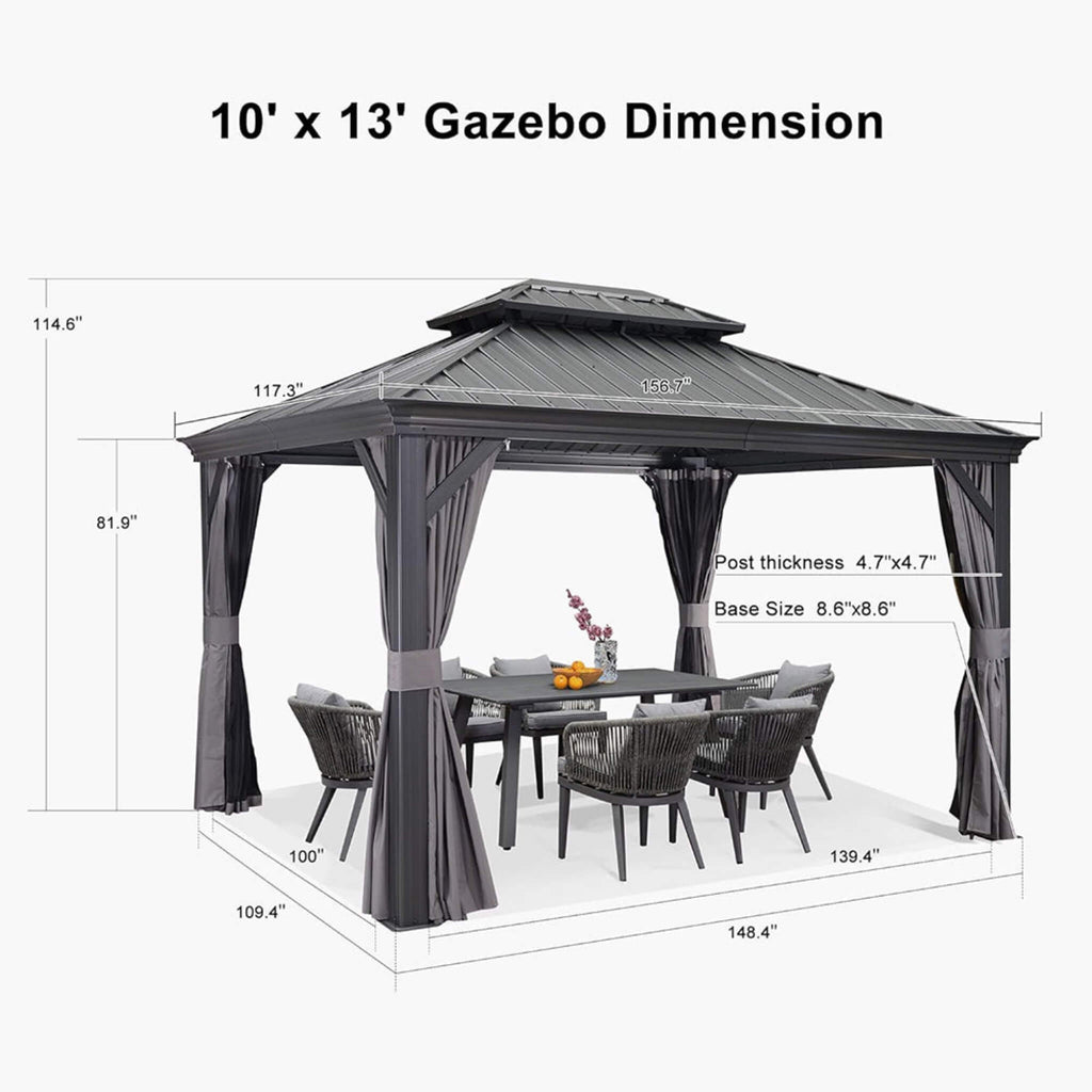 [10X13FT] Alora Large Premium Outdoor Hardtop Aluminum Gazebo With Galvanized Steel Double Roof (SAK74826) – SAKSBY WHOLESALE