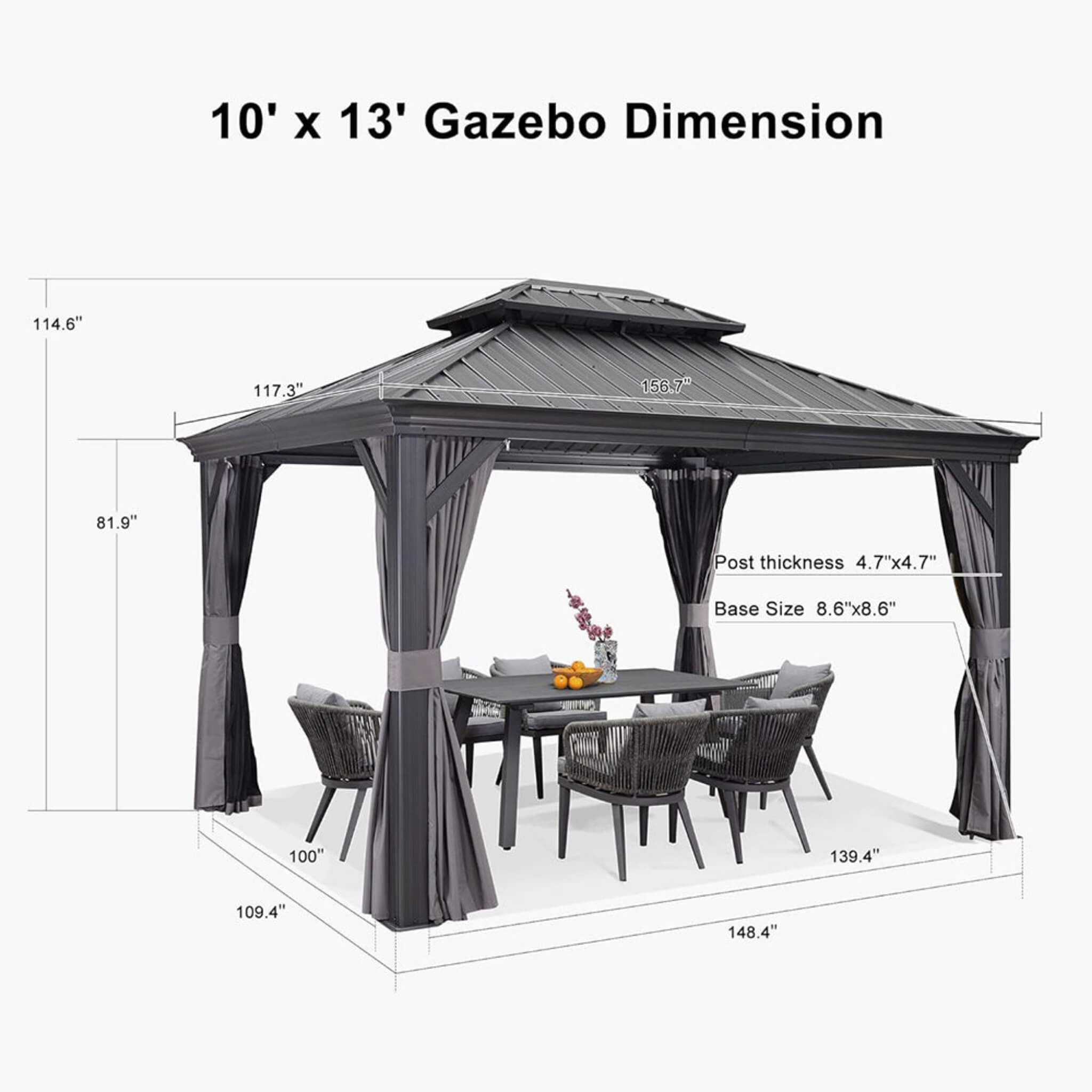[10X13FT] Alora Large Premium Outdoor Hardtop Aluminum Gazebo With Galvanized Steel Double Roof (SAK74826) – SAKSBY WHOLESALE