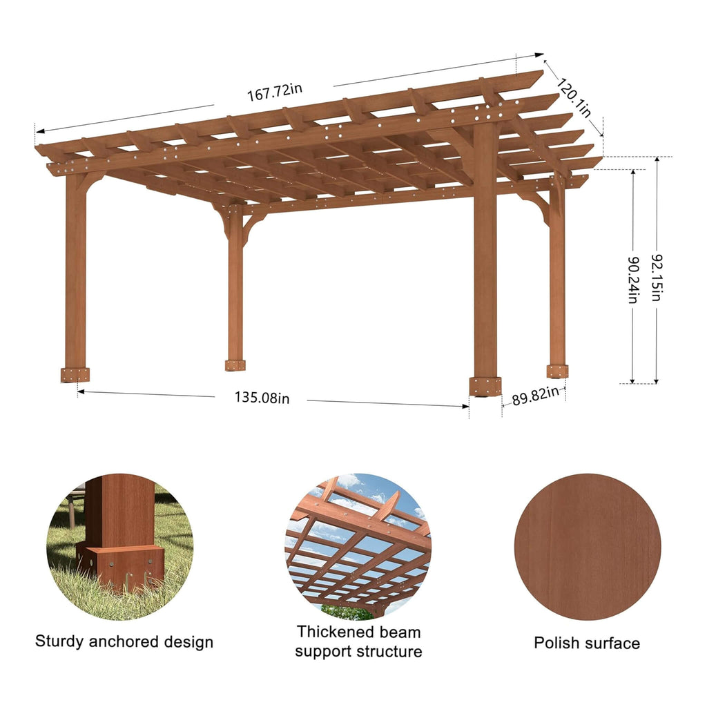 Alora Outdoor Cedar Wood Patio Pergola With Slatted Trellis Roof (SAK92150) – SAKSBY WHOLESALE, view 11