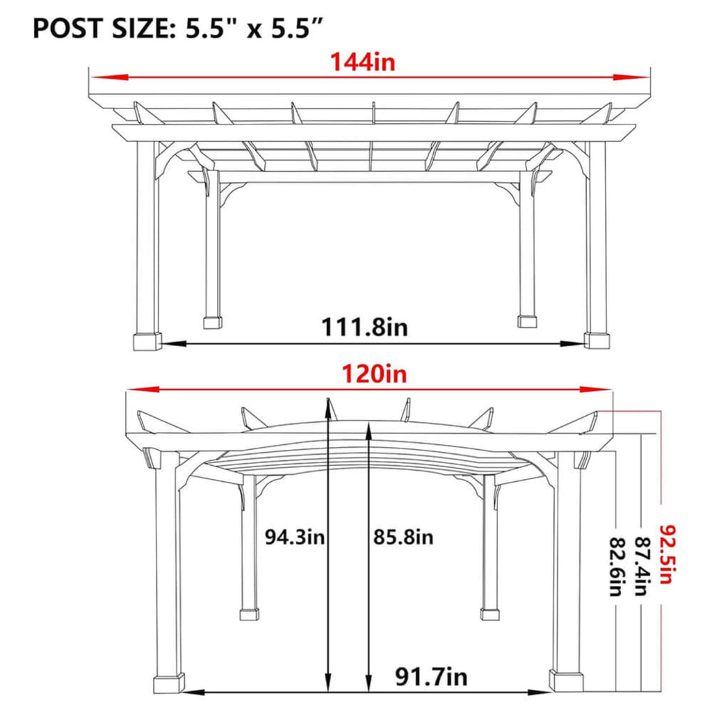 [12X14FT] Alora Luxury Outdoor All-Season Backyard Cedar Wood Gazebo Pergola With Arched Roof And Stakes For Patios (SAK68194