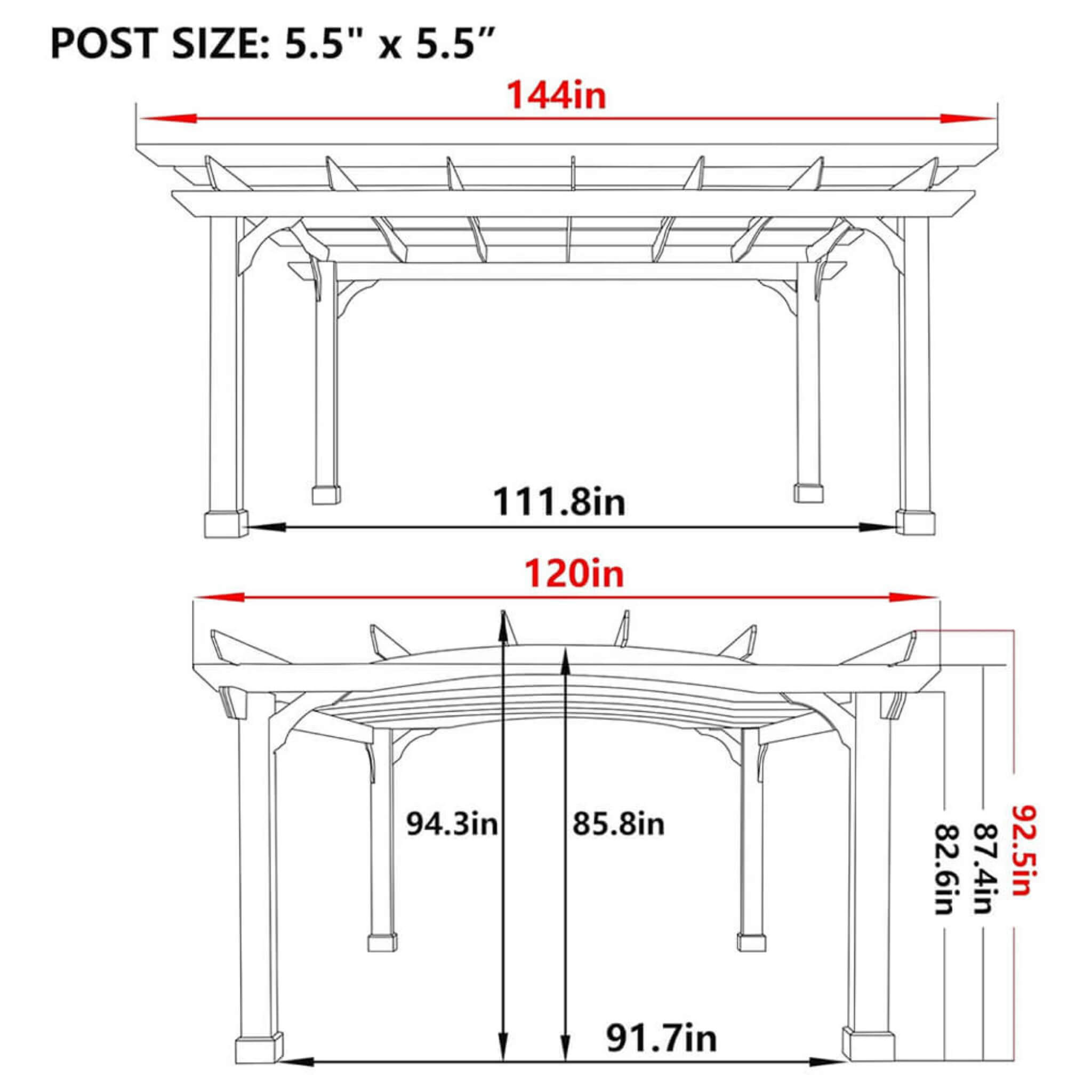 [12X14FT] Alora Luxury Outdoor All-Season Backyard Cedar Wood Gazebo Pergola With Arched Roof And Stakes For Patios (SAK68194