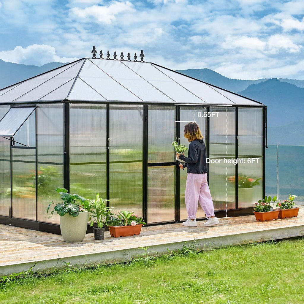 [10X14FT] Premium Outdoor Polycarbonate Greenhouse With Aluminum Frame And Double Swing Doors (SAK23168) – SAKSBY WHOLESALE, 