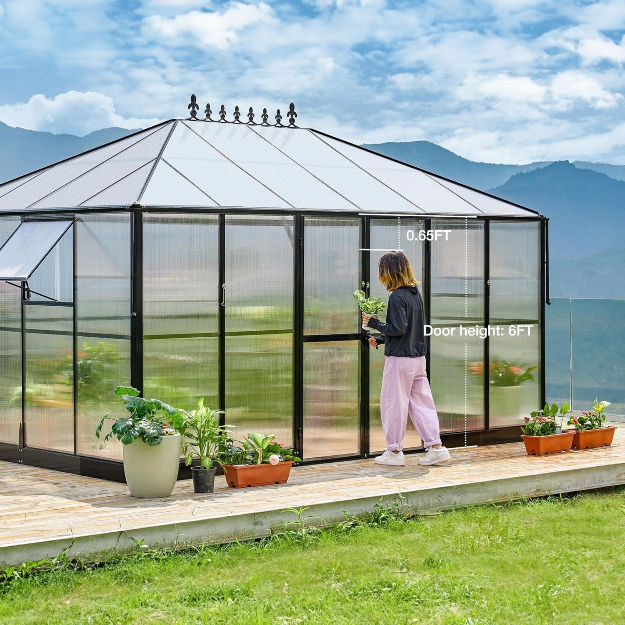 [10X14FT] Premium Outdoor Polycarbonate Greenhouse With Aluminum Frame And Double Swing Doors (SAK23168) – SAKSBY WHOLESALE, 