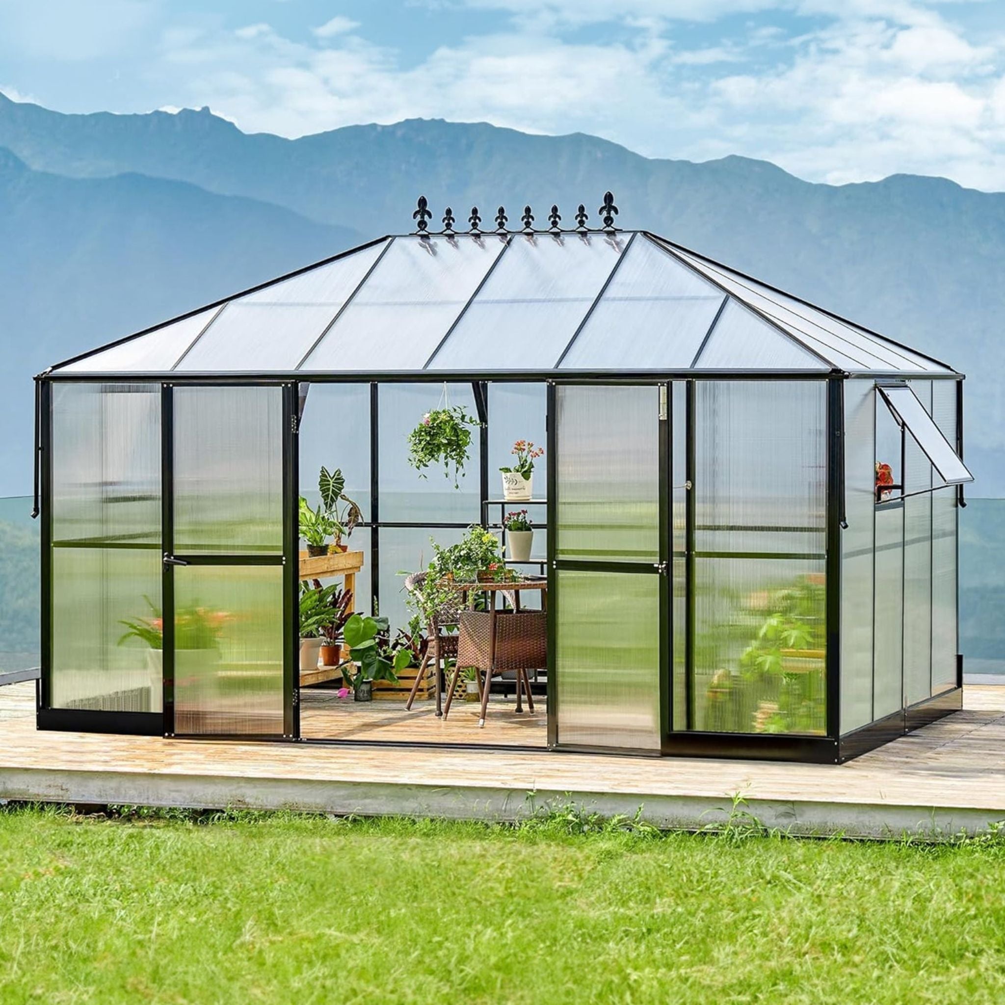 [10X14FT] Premium Outdoor Polycarbonate Greenhouse With Aluminum Frame And Double Swing Doors (SAK23168) – SAKSBY WHOLESALE, 