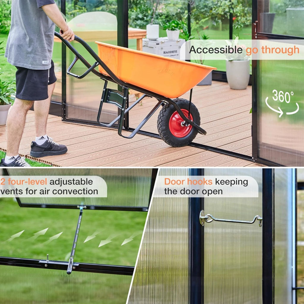 [10X14FT] Premium Outdoor Polycarbonate Greenhouse With Aluminum Frame And Double Swing Doors (SAK23168) – SAKSBY WHOLESALE, 