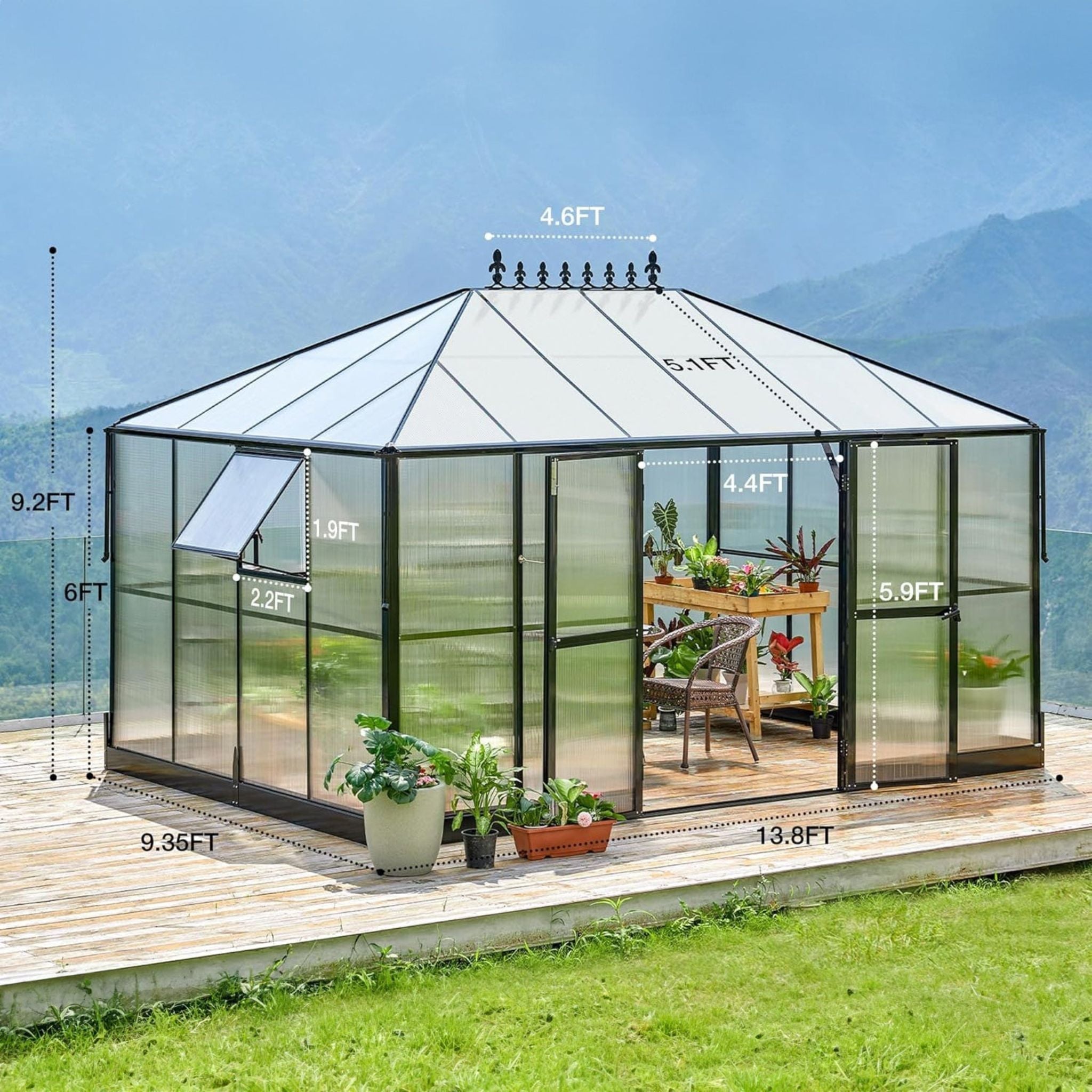 [10X14FT] Premium Outdoor Polycarbonate Greenhouse With Aluminum Frame And Double Swing Doors (SAK23168) – SAKSBY WHOLESALE, 