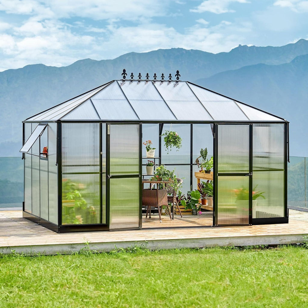 [10X14FT] Premium Outdoor Polycarbonate Greenhouse With Aluminum Frame And Double Swing Doors (SAK23168) – SAKSBY WHOLESALE, 