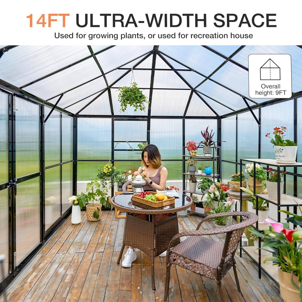 [10X14FT] Premium Outdoor Polycarbonate Greenhouse With Aluminum Frame And Double Swing Doors (SAK23168) – SAKSBY WHOLESALE, 