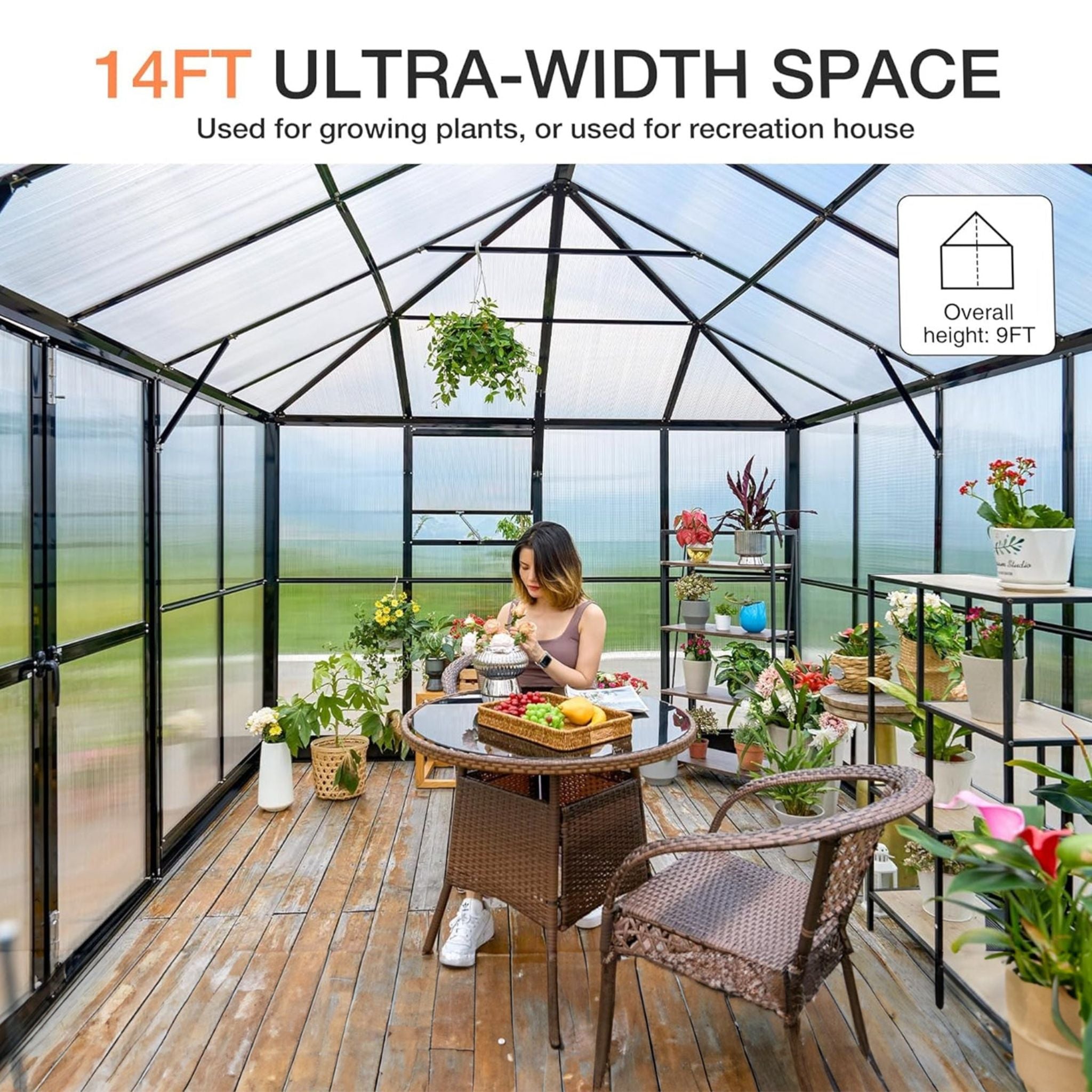 [10X14FT] Premium Outdoor Polycarbonate Greenhouse With Aluminum Frame And Double Swing Doors (SAK23168) – SAKSBY WHOLESALE, 