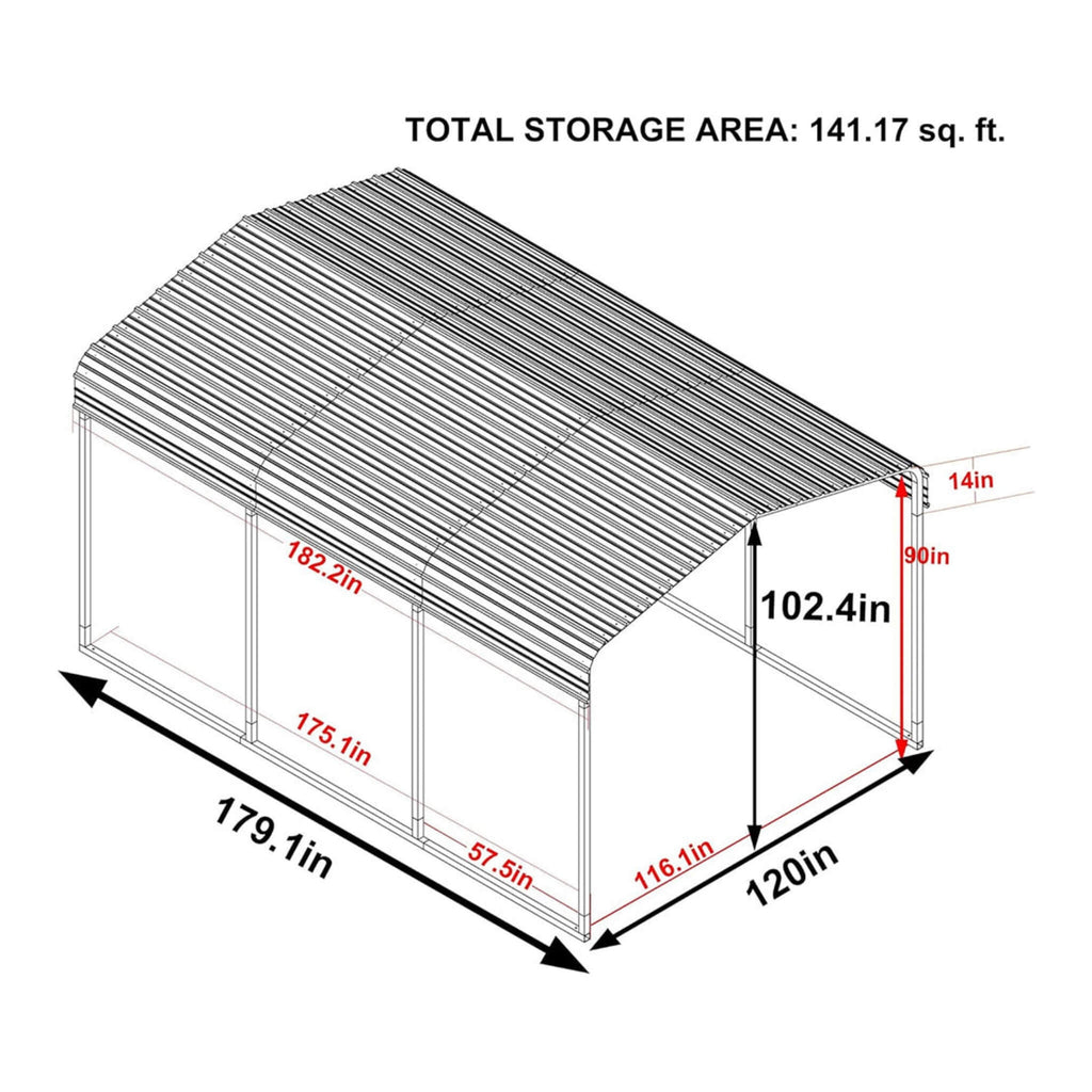 [10X15FT] Alora Large Heavy-Duty Outdoor Metal Carport For Cars, Trucks And Boats (SAK95738) – SAKSBY WHOLESALE, view 3