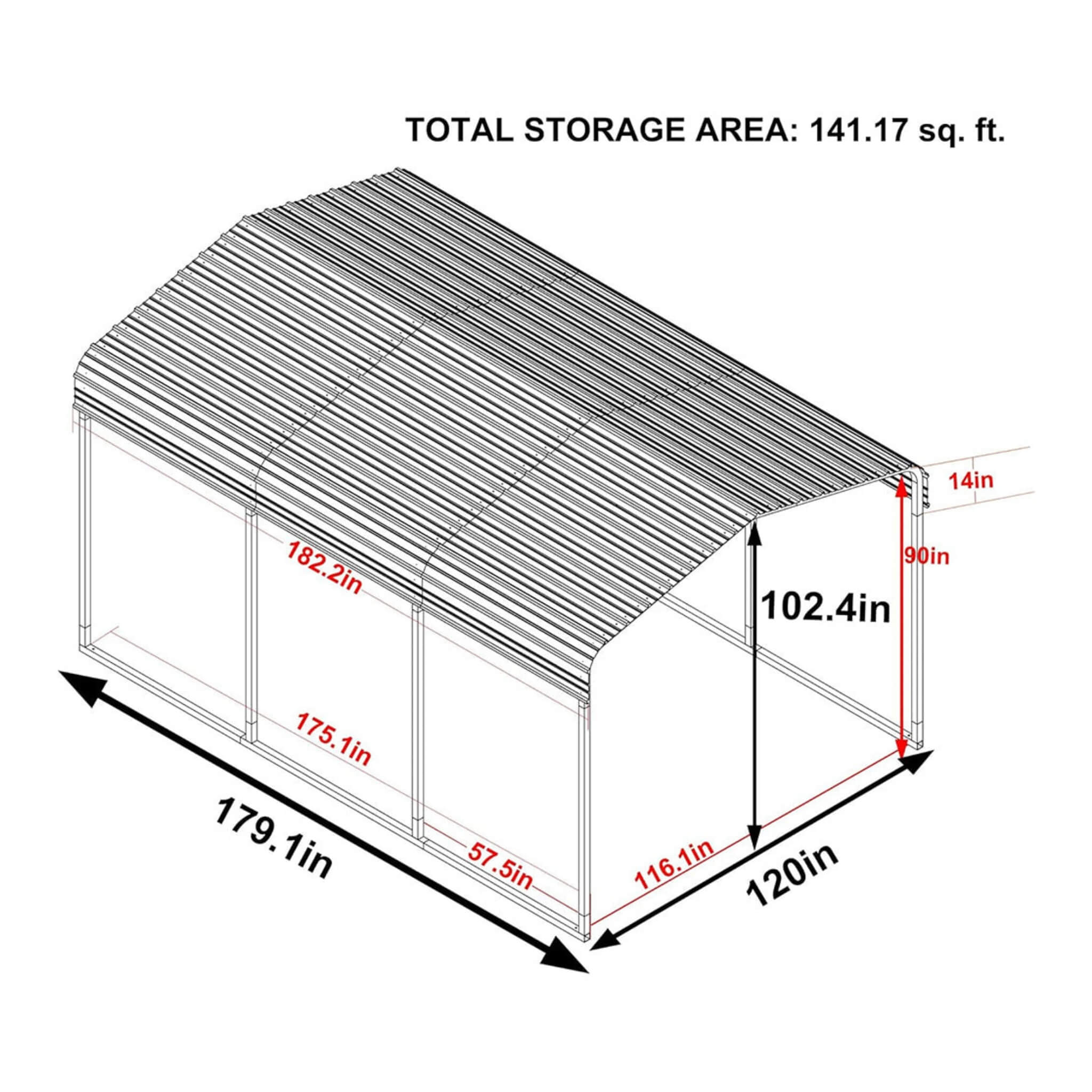 [10X15FT] Alora Large Heavy-Duty Outdoor Metal Carport For Cars, Trucks And Boats (SAK95738) – SAKSBY WHOLESALE, view 3