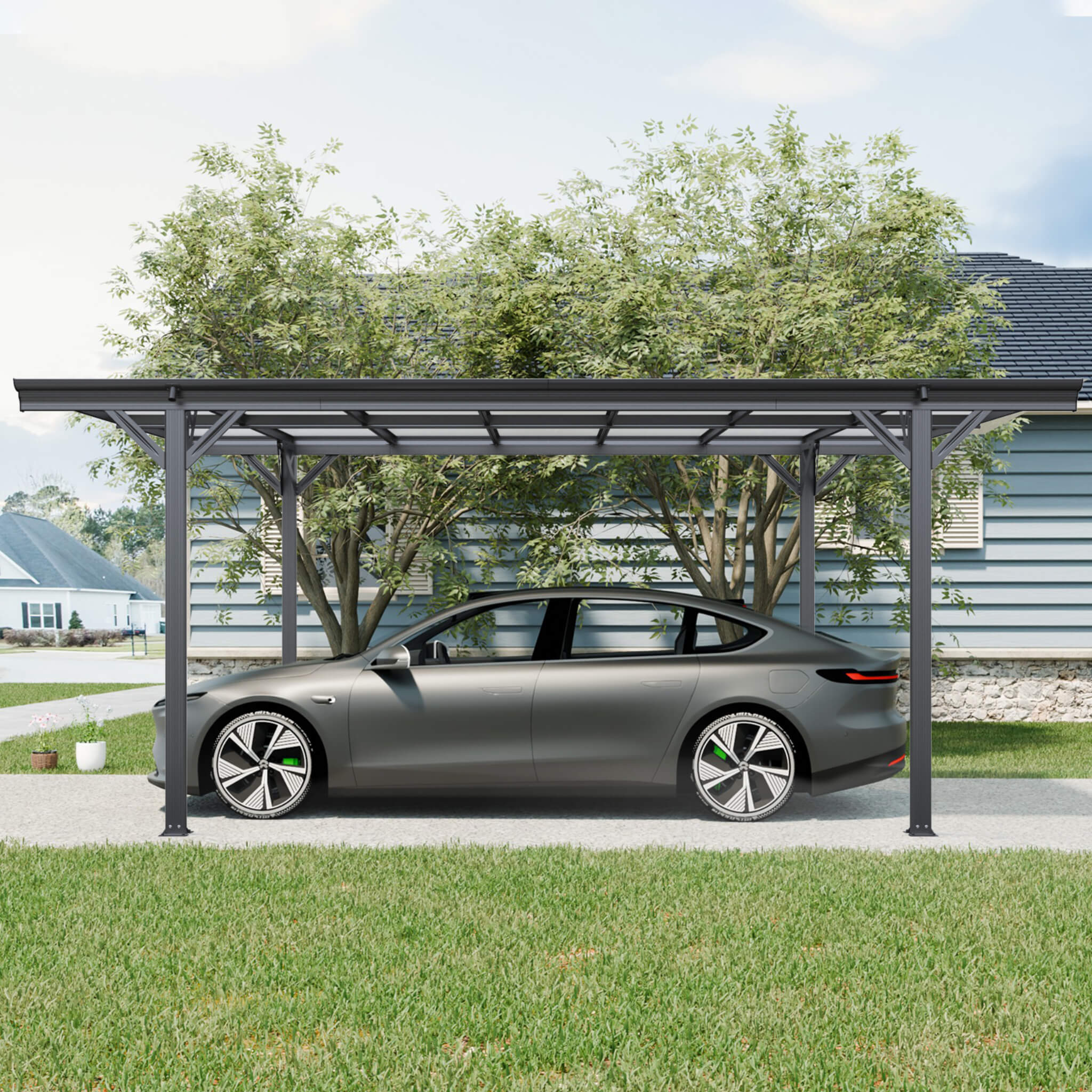 [10X16FT] Alora Heavy-Duty Outdoor Driveway Pergola With Aluminum Alloy Frame And Polycarbonate Panels (SAK47395) – SAKSBY WH
