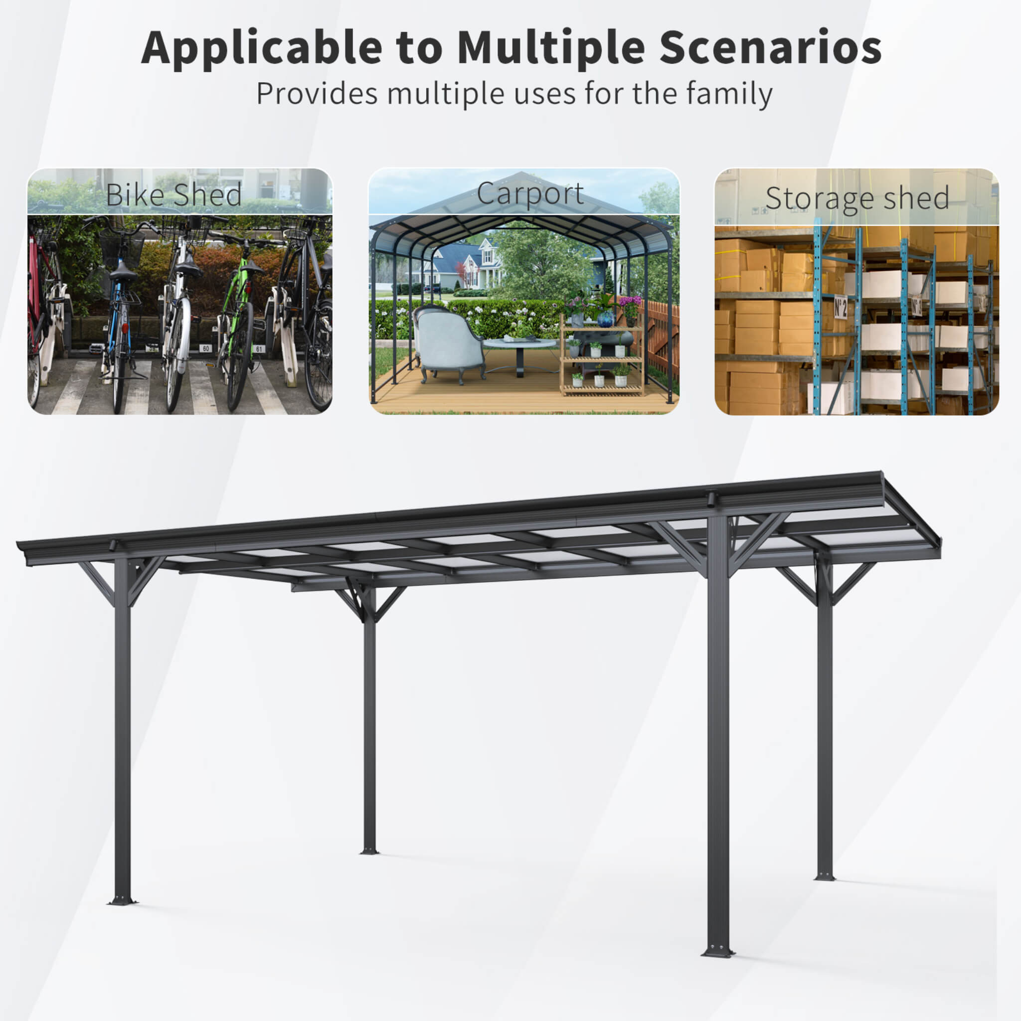 [10X16FT] Alora Heavy-Duty Outdoor Driveway Pergola With Aluminum Alloy Frame And Polycarbonate Panels (SAK47395) – SAKSBY WH