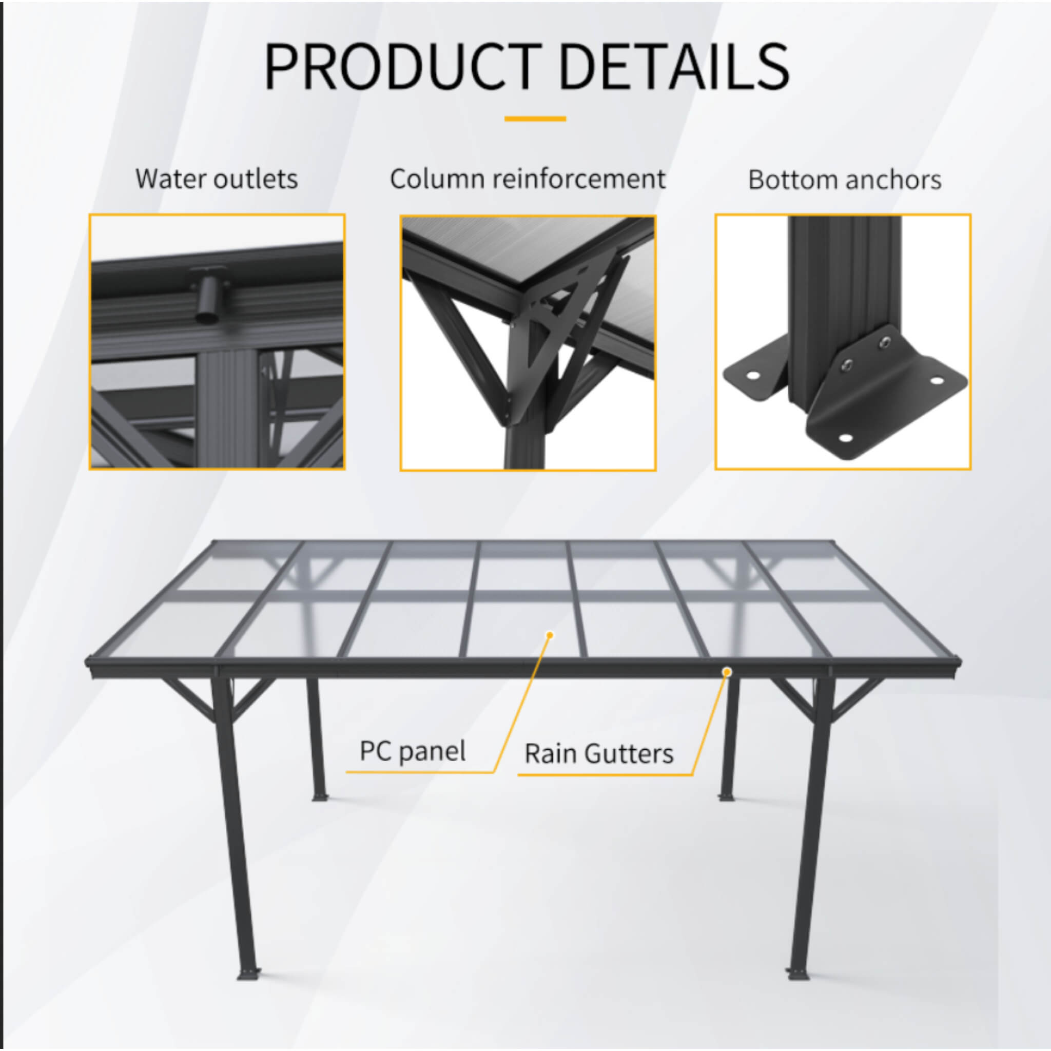 [10X16FT] Alora Heavy-Duty Outdoor Driveway Pergola With Aluminum Alloy Frame And Polycarbonate Panels (SAK47395) – SAKSBY WH