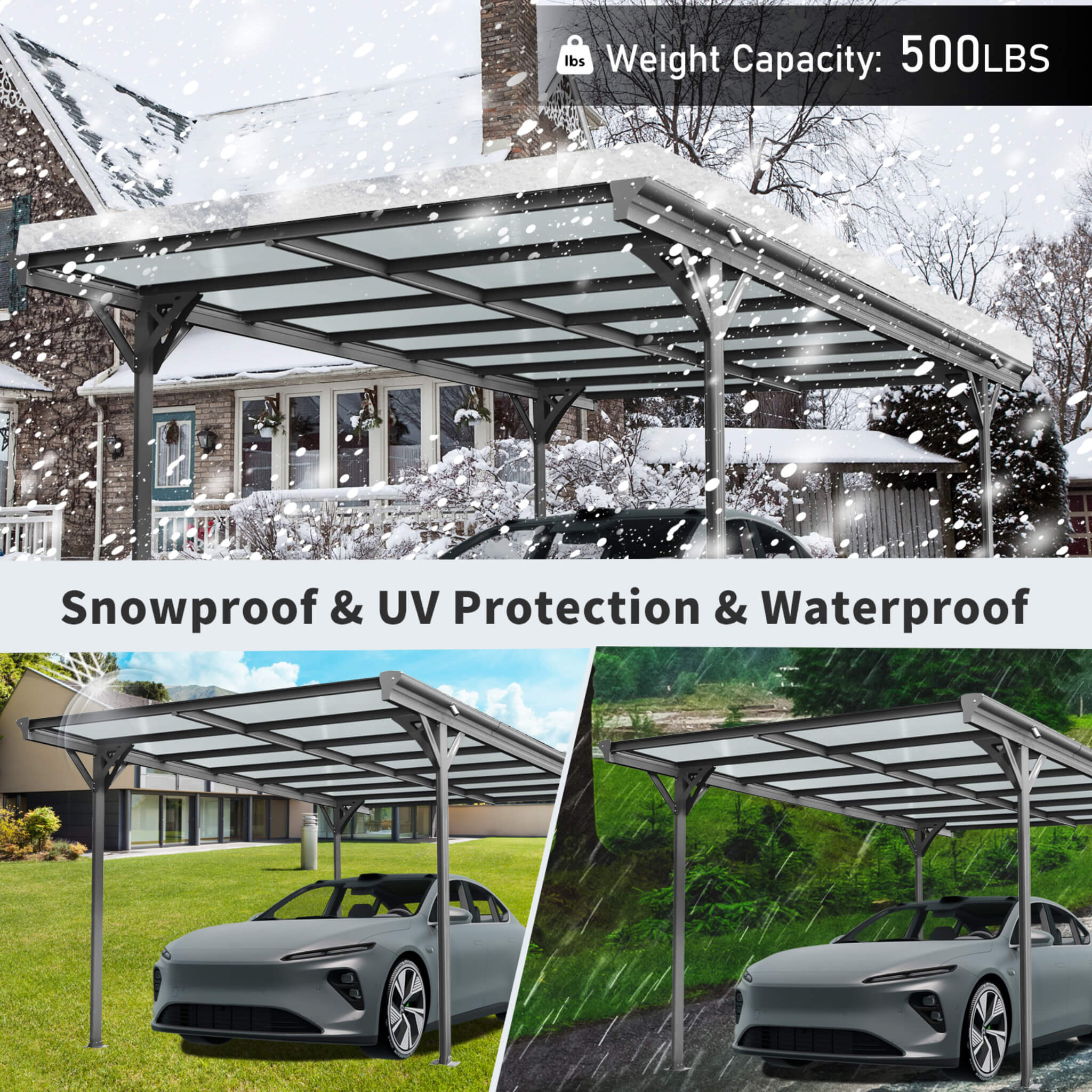 [10X16FT] Alora Heavy-Duty Outdoor Driveway Pergola With Aluminum Alloy Frame And Polycarbonate Panels (SAK47395) – SAKSBY WH