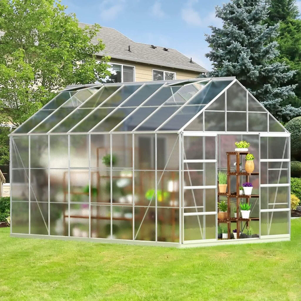 [10X16FT] Extra Large Heavy-Duty Backyard Polycarbonate Aluminum Greenhouse With Sliding Doors And Vents (SAK97526) – SAKSBY 