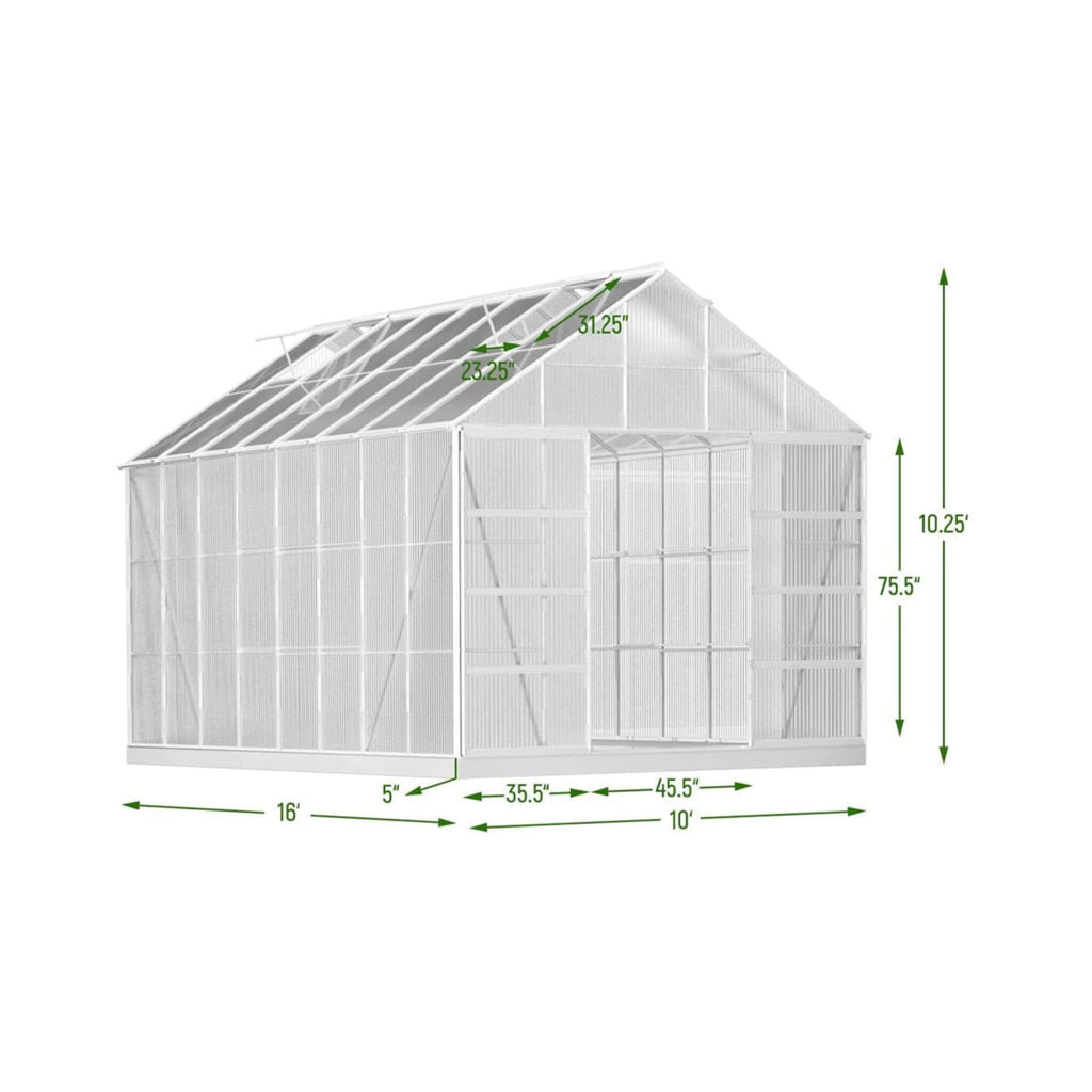 [10X16FT] Extra Large Heavy-Duty Backyard Polycarbonate Aluminum Greenhouse With Sliding Doors And Vents (SAK97526) – SAKSBY 