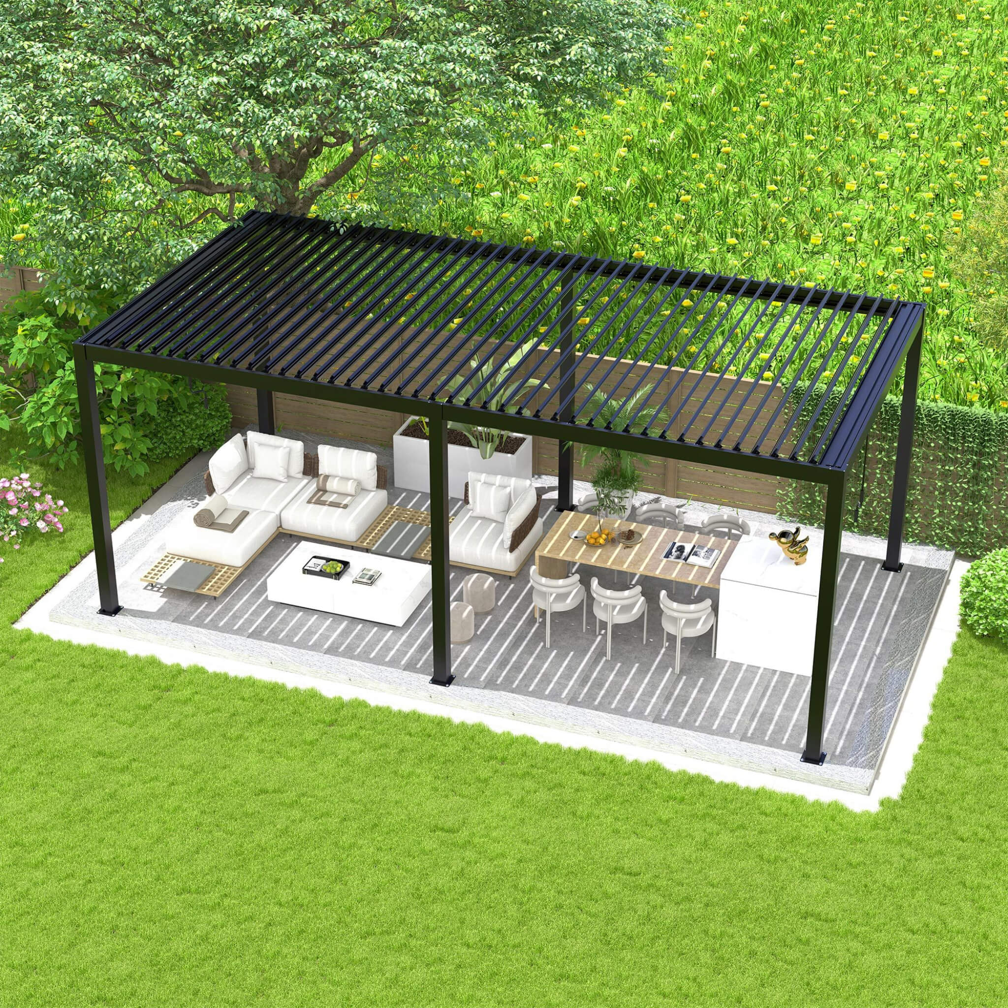 [10X19FT] Alora Modern Durable All-Weather Outdoor Pergola With Aluminum Frame And Steel Louvers (SAK32691) – SAKSBY WHOLESAL
