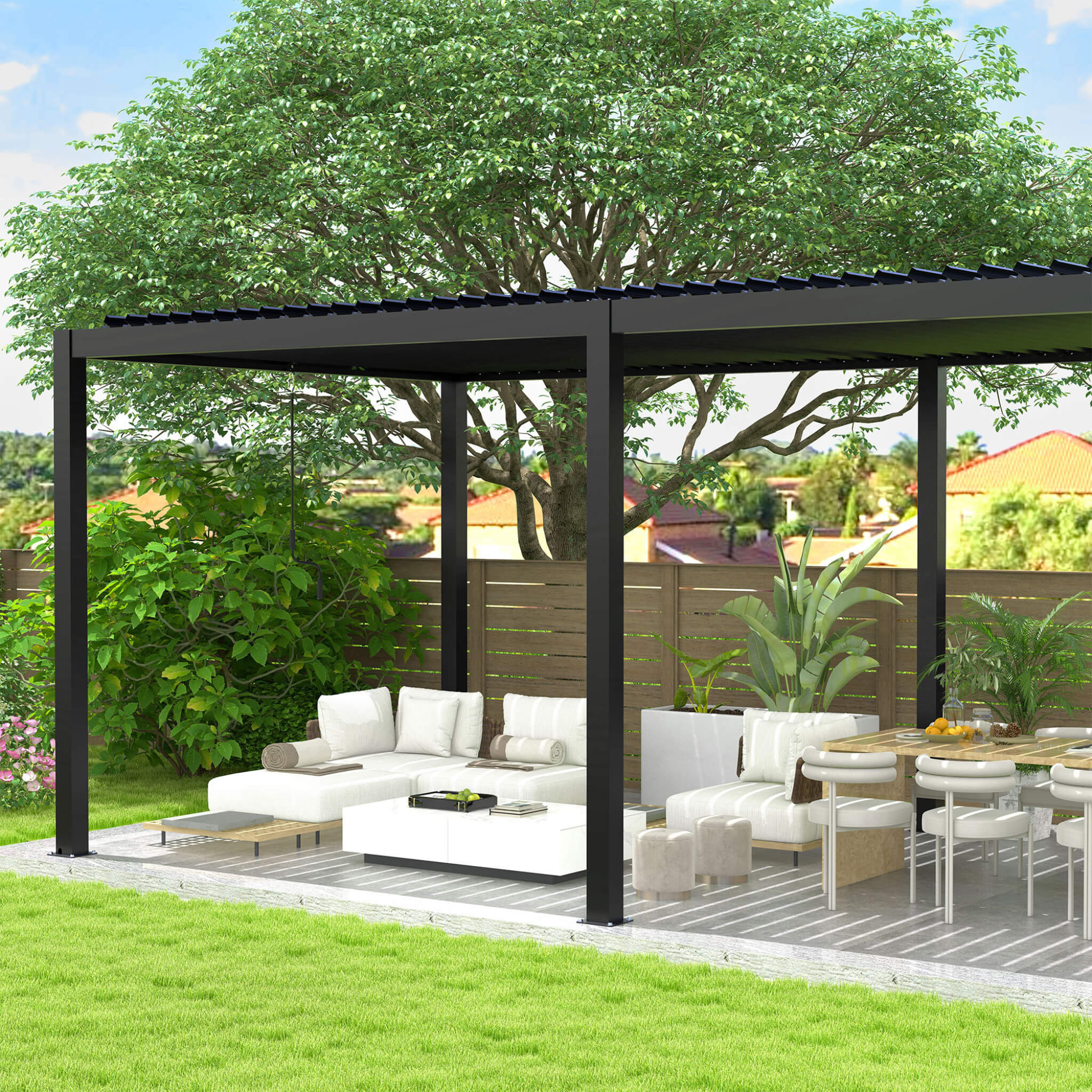 [10X19FT] Alora Modern Durable All-Weather Outdoor Pergola With Aluminum Frame And Steel Louvers (SAK32691) – SAKSBY WHOLESAL