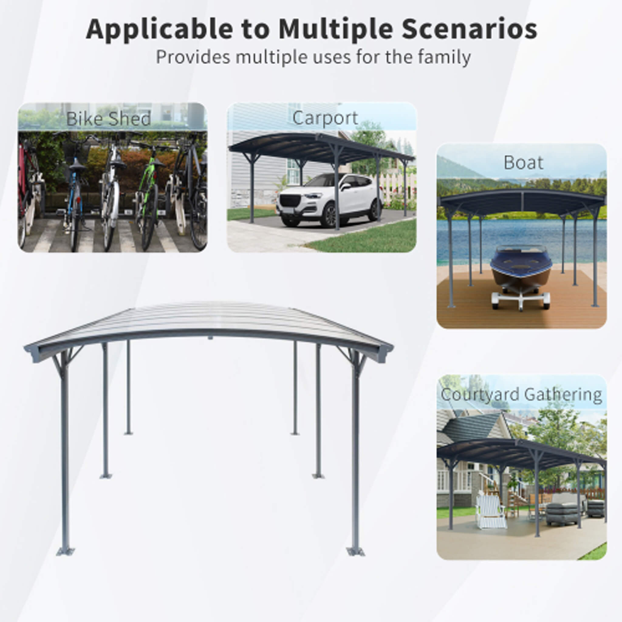 [10X19FT] Alora Heavy-Duty Outdoor Aluminum Arch Carport With Polycarbonate Panels (SAK86109) – SAKSBY WHOLESALE, view 4