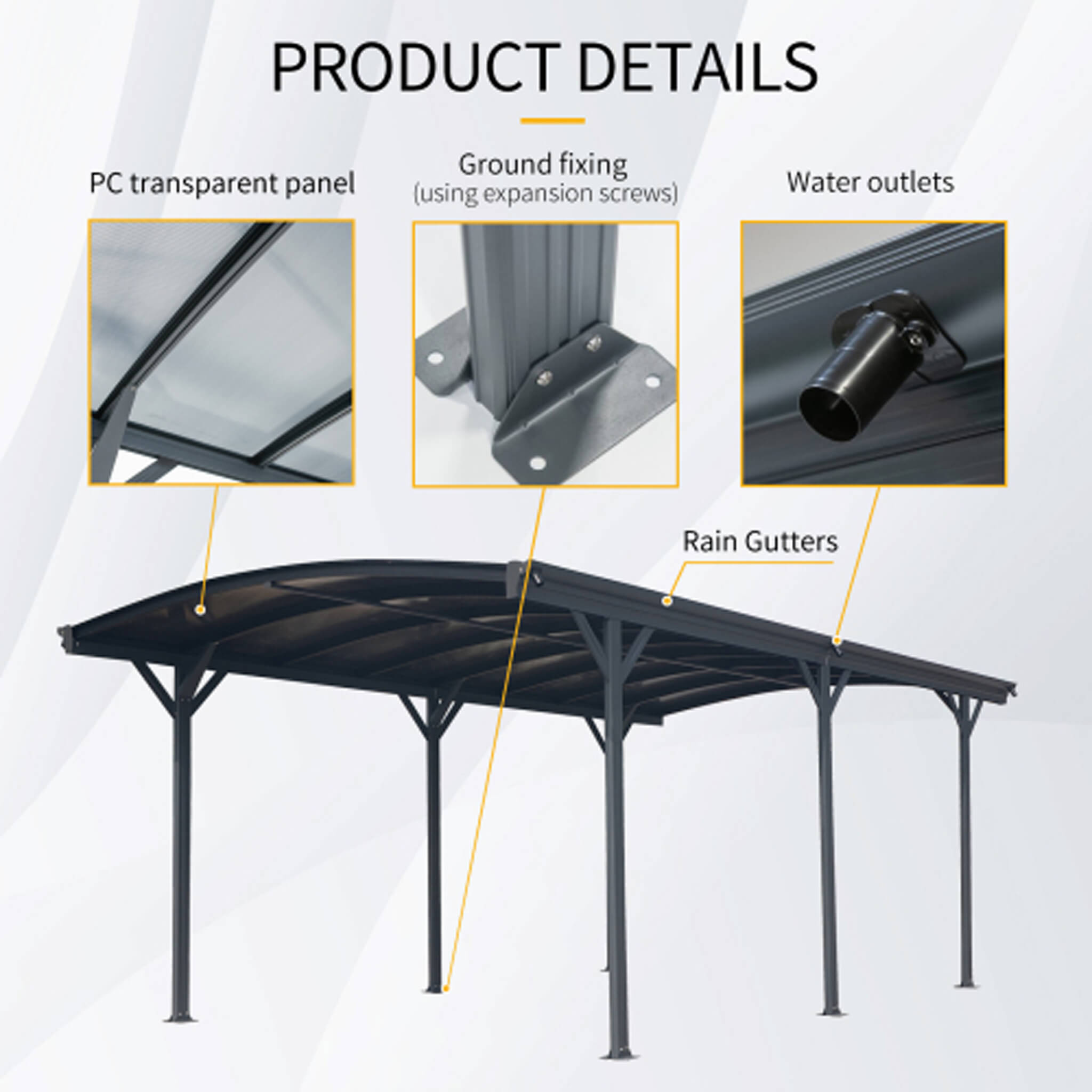 [10X19FT] Alora Heavy-Duty Outdoor Aluminum Arch Carport With Polycarbonate Panels (SAK86109) – SAKSBY WHOLESALE, view 7