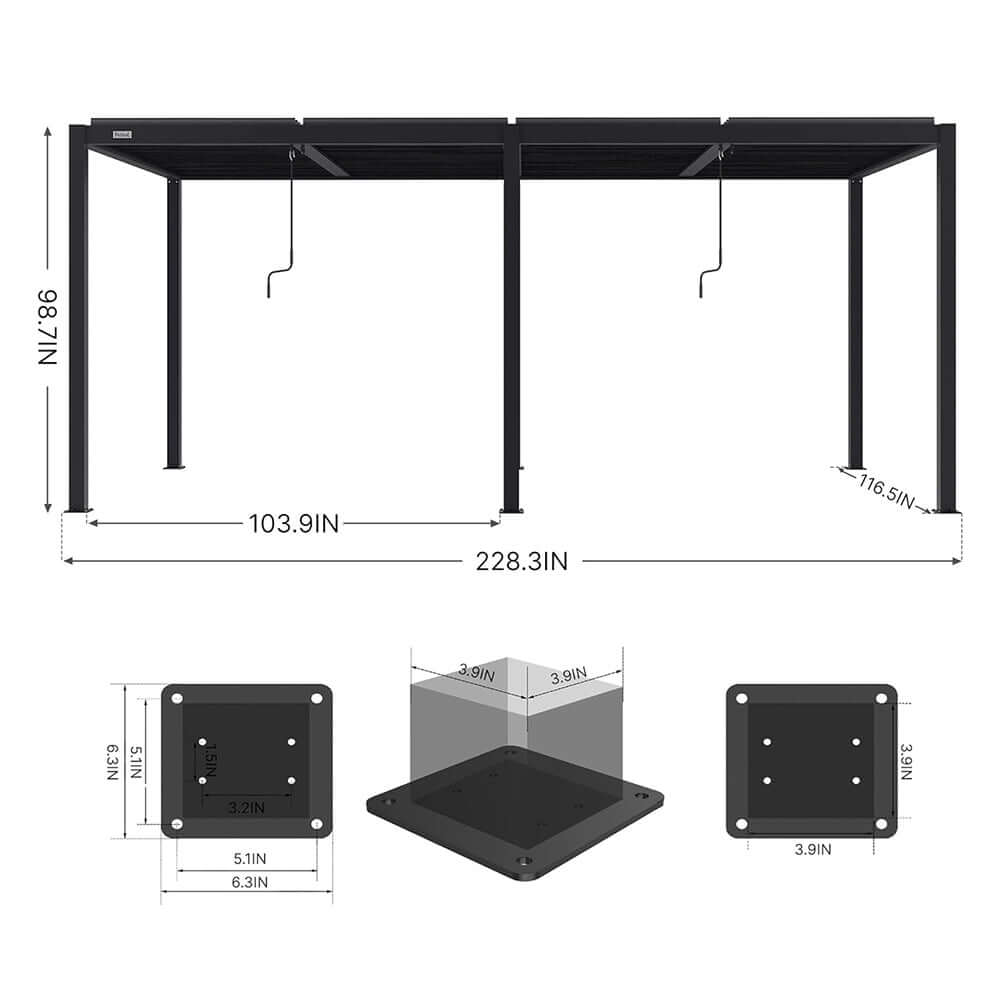 [10X19FT] Alora Premium Full Aluminum Patio Outdoor Louvered Pergola With Adjustable Hardtop Roof (SAK86352) – SAKSBY WHOLESA