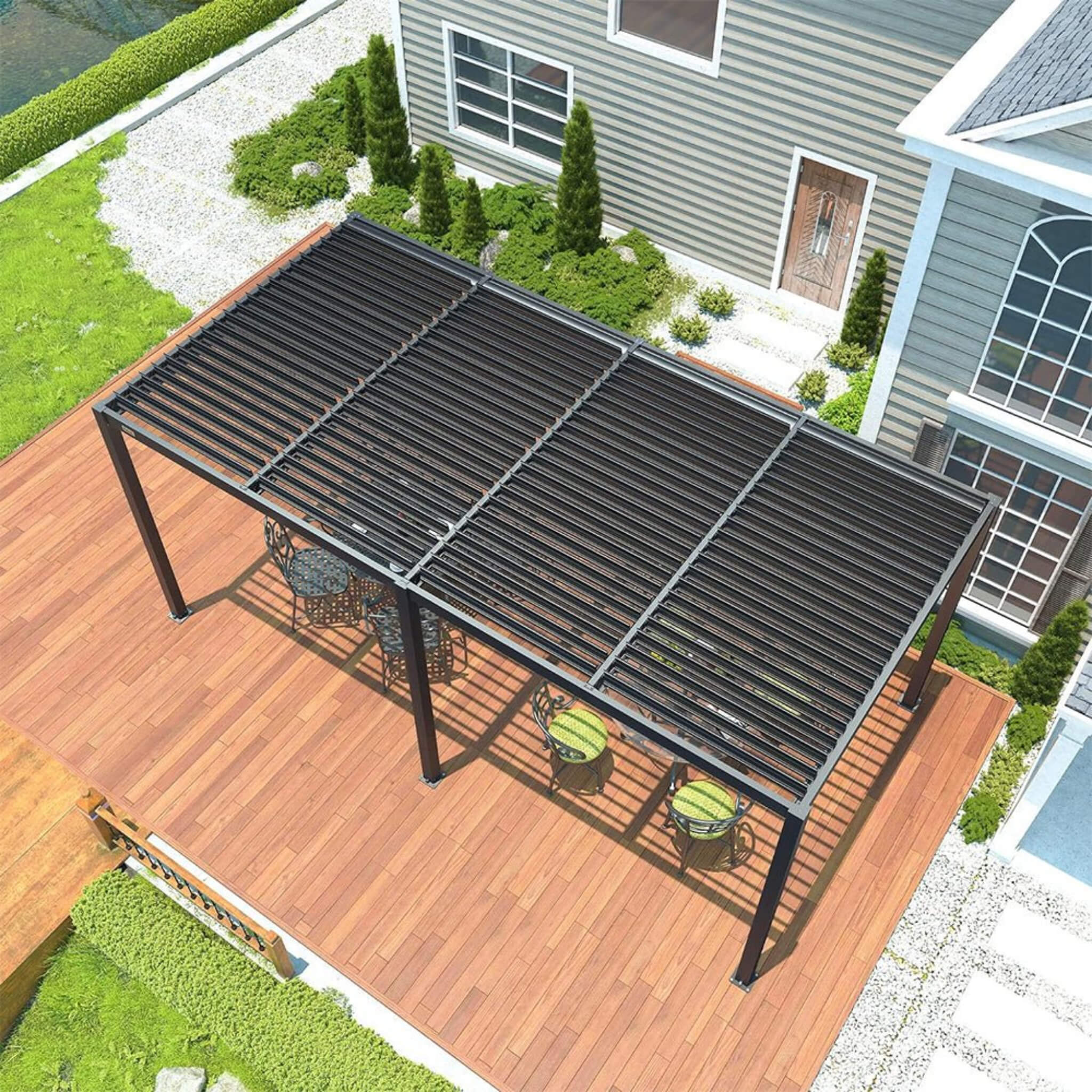[10X19FT] Alora Premium Full Aluminum Patio Outdoor Louvered Pergola With Adjustable Hardtop Roof (SAK86352) – SAKSBY WHOLESA