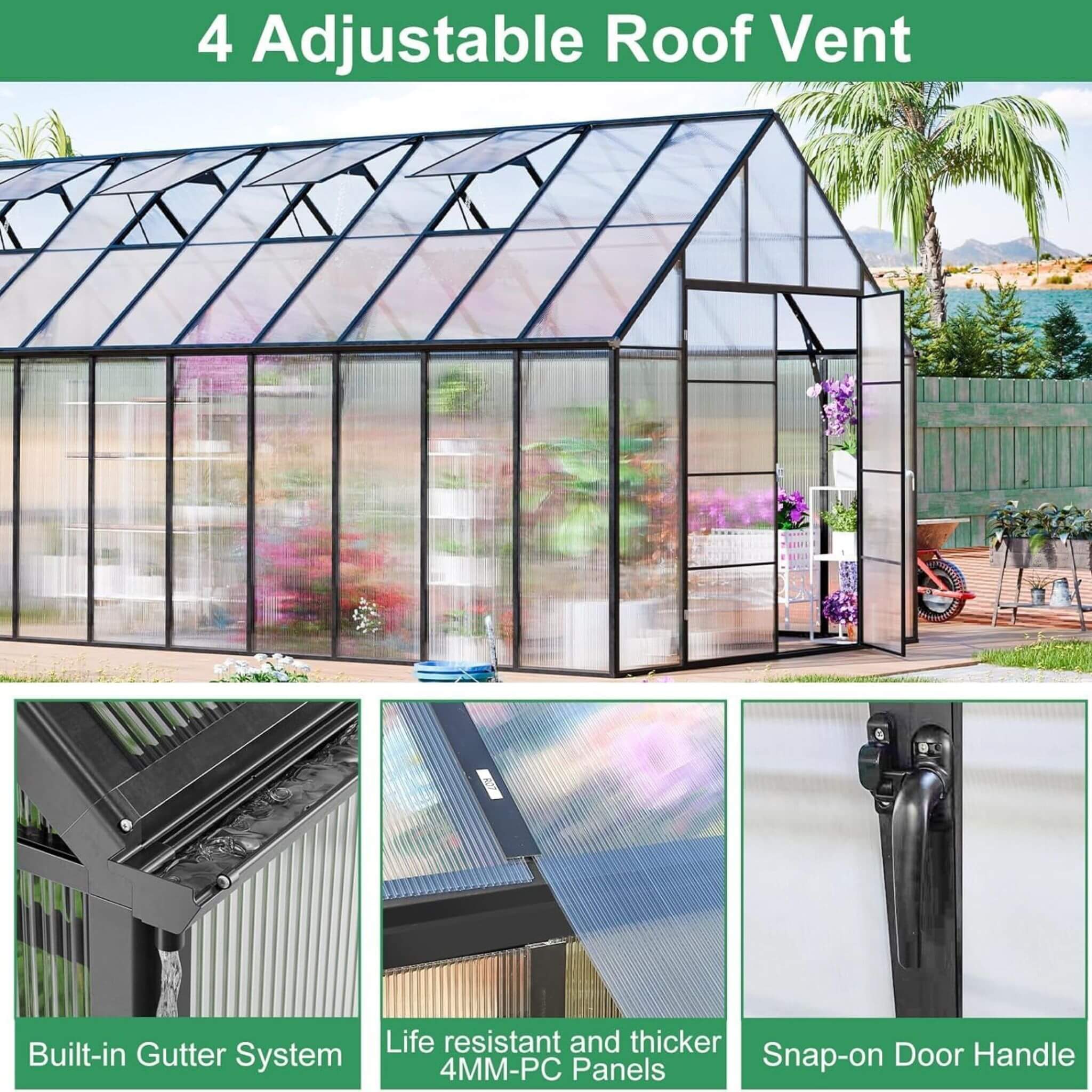 [10X20FT] Extra-Large Heavy-Duty Outdoor Backyard Greenhouse With Adjustable Roof Vents, 4MM (SAK59482) – SAKSBY WHOLESALE, v