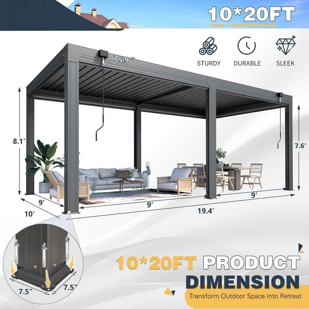 Alora Louvered Aluminum Pergola With Adjustable Roof And Pull-Down Screens (SAK46817) – SAKSBY WHOLESALE, view 13