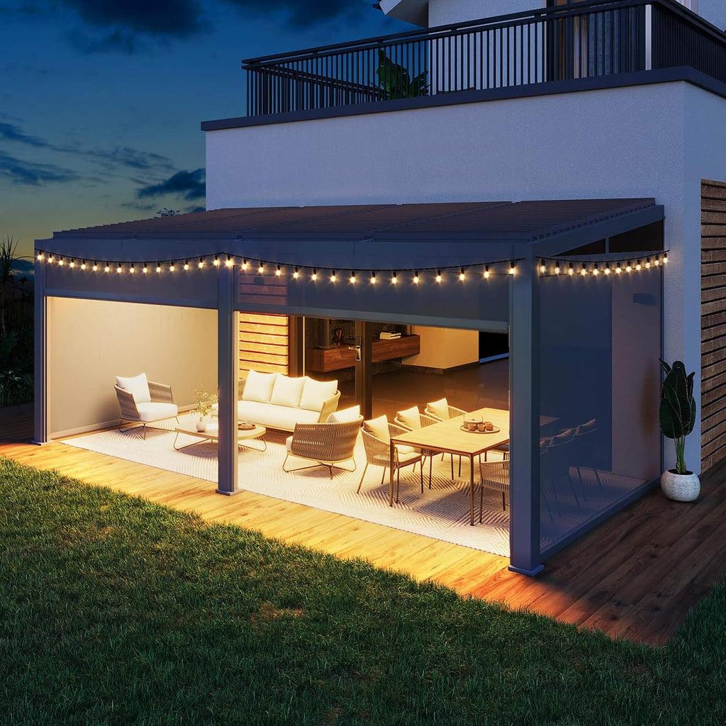 Alora Luxury Wall-Mounted Aluminum Louvered Pergola With Pull-Down Screens (SAK91537) – SAKSBY WHOLESALE, view 5