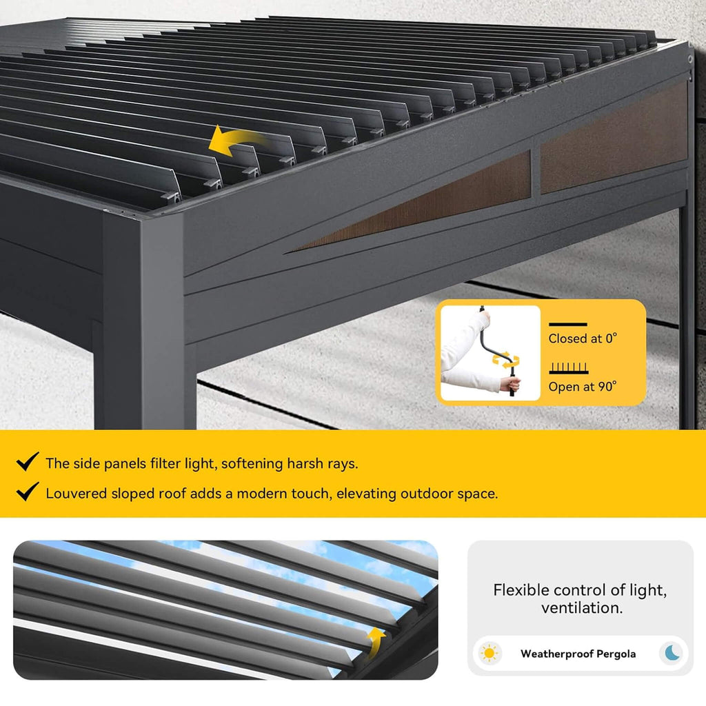 Alora Luxury Wall-Mounted Aluminum Louvered Pergola With Pull-Down Screens (SAK91537) – SAKSBY WHOLESALE, view 7