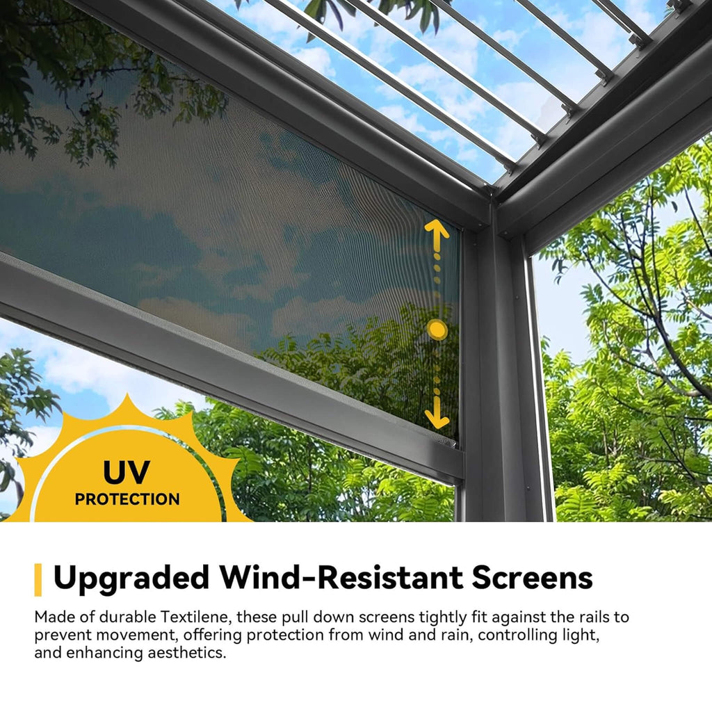Alora Luxury Wall-Mounted Aluminum Louvered Pergola With Pull-Down Screens (SAK91537) – SAKSBY WHOLESALE, view 6