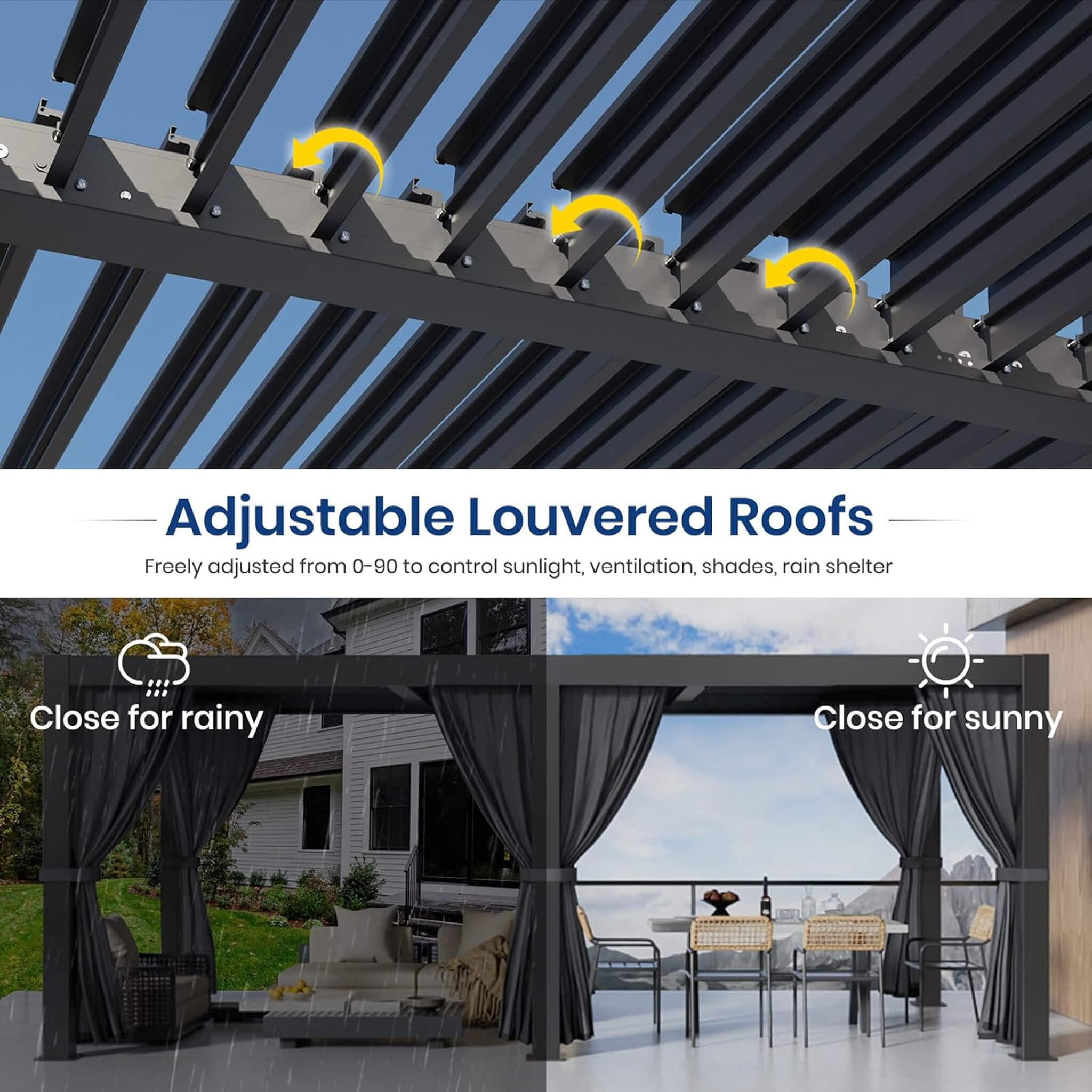 [10X20FT] Alora Premium Louvered Pergola With Curtains And Netting (SAK67041) – SAKSBY WHOLESALE, view 5